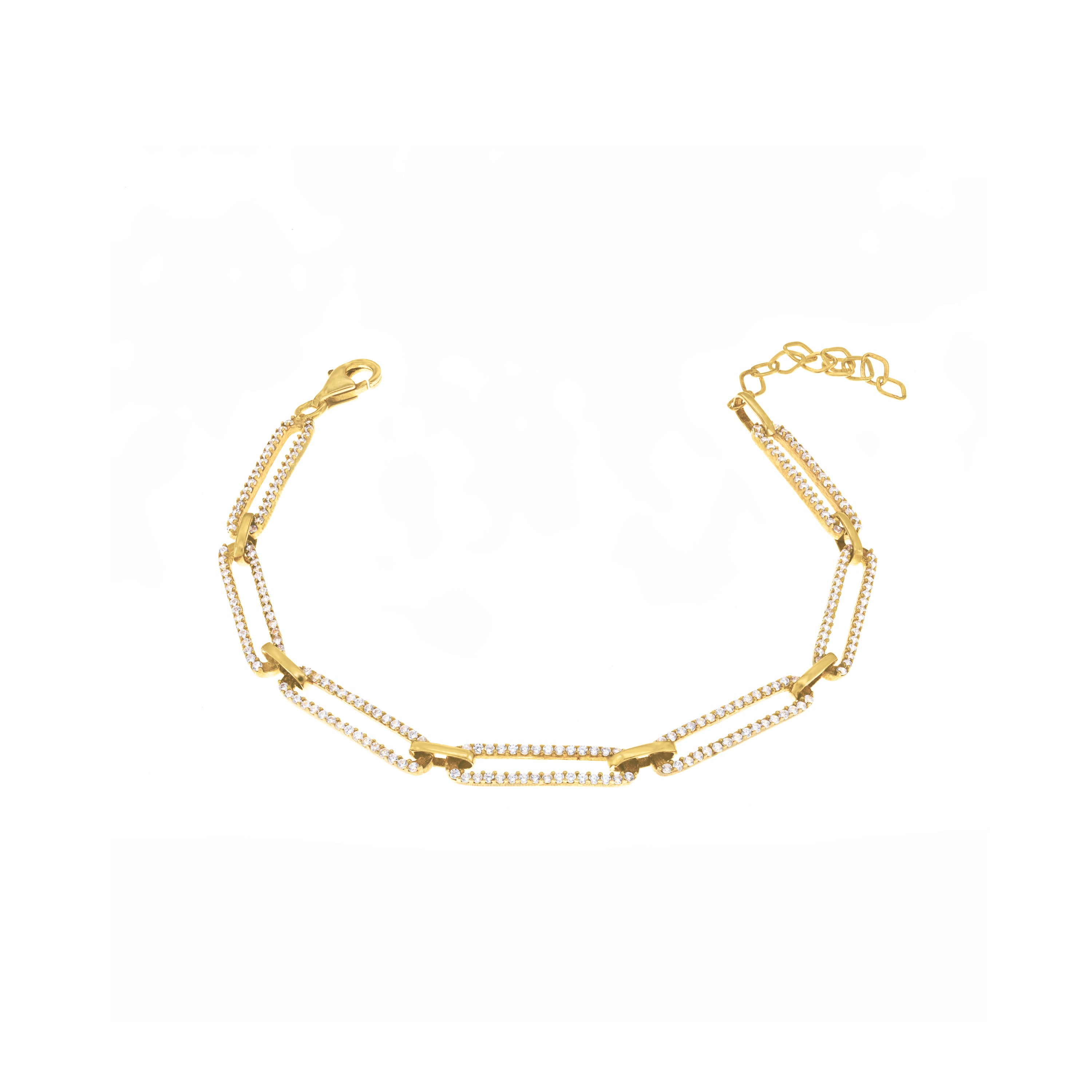 Cubic Zirconia Pave Paperclip Chain Link Bracelet - Gold White
