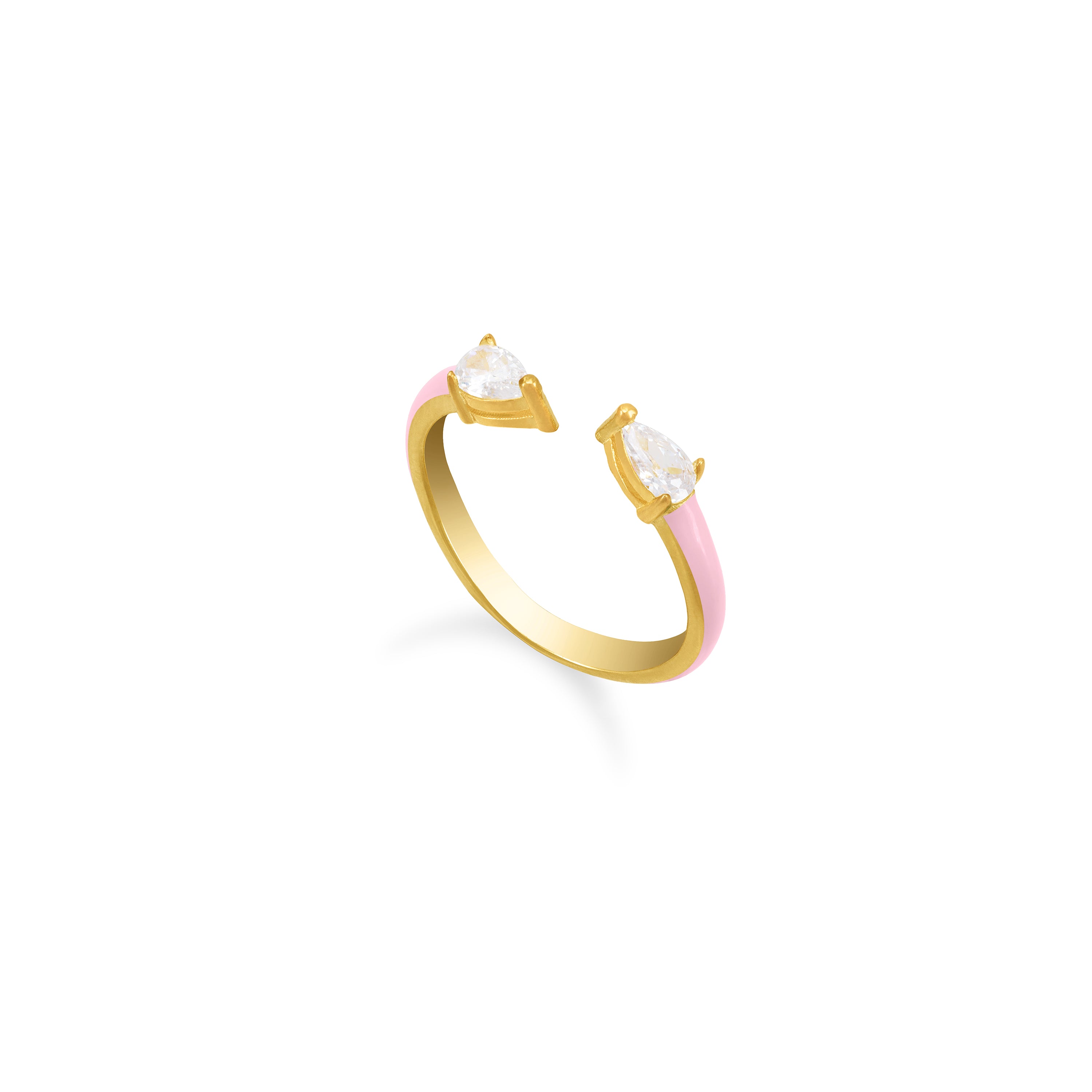 Double Pear Cubic Zirconia Enamel Open Ring