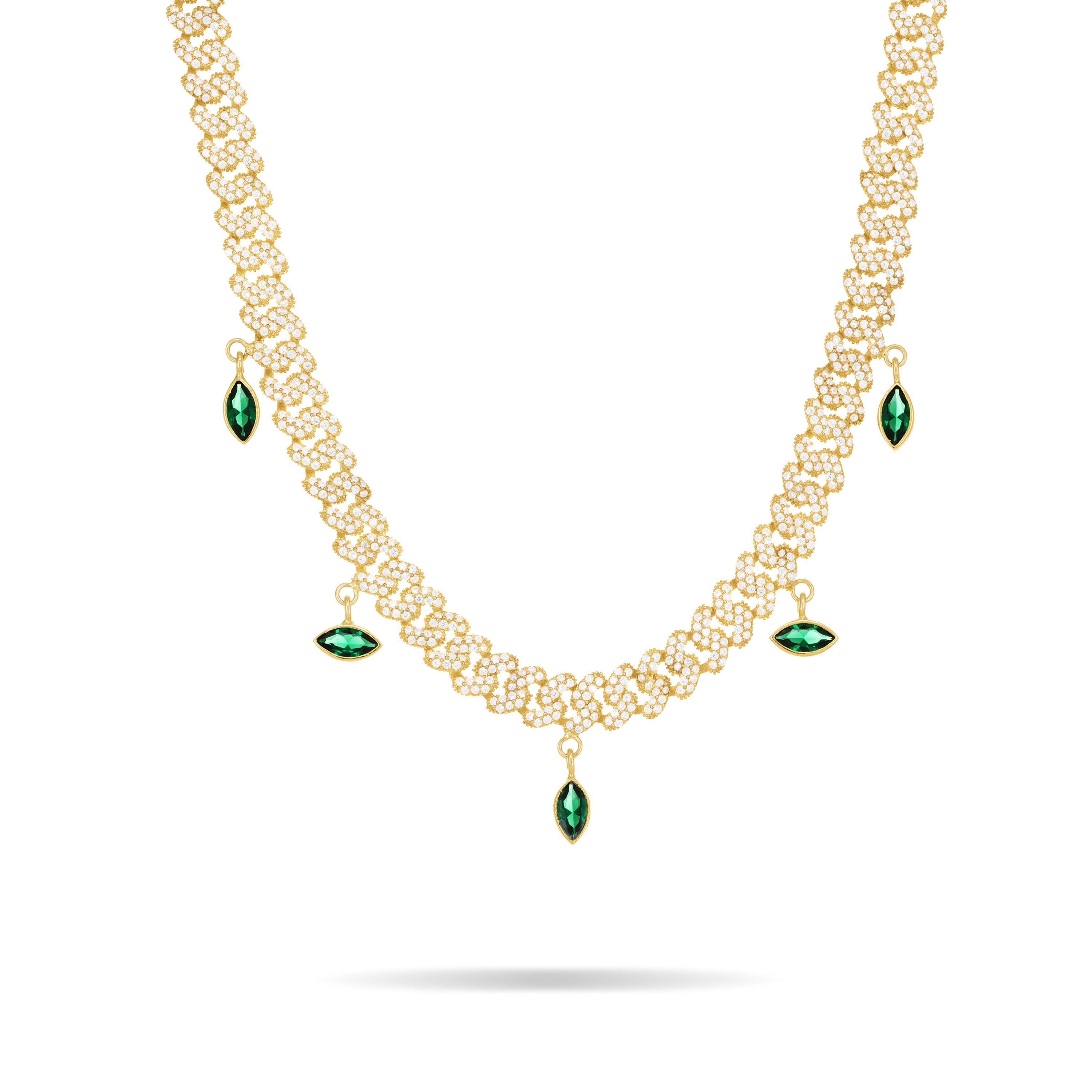 Emerald Marquise Drop Link Necklace