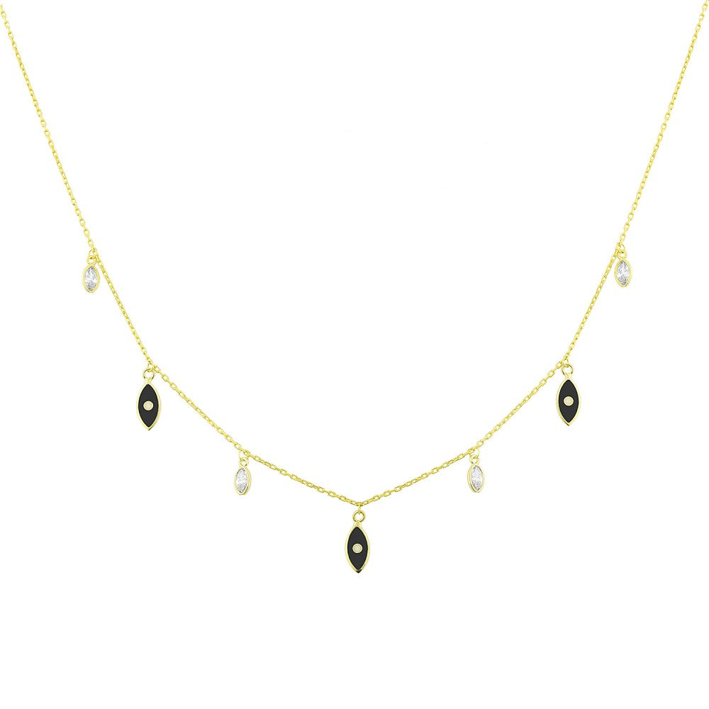 Enamel Evil Eye Droplets Mixed With Mini Cubic Zirconia Marquise Choker