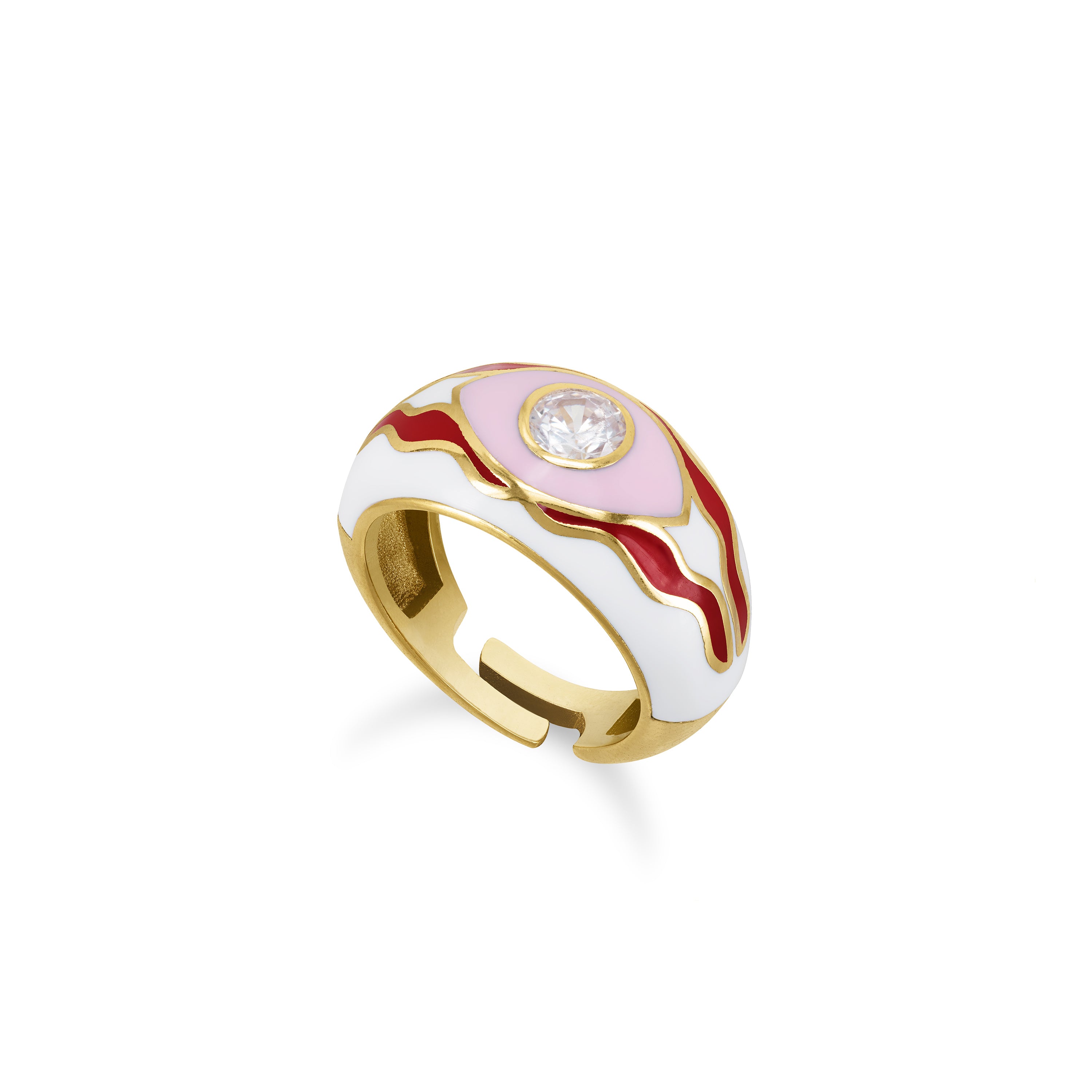 Evil Eye Enamel Dome Ring With Stripes