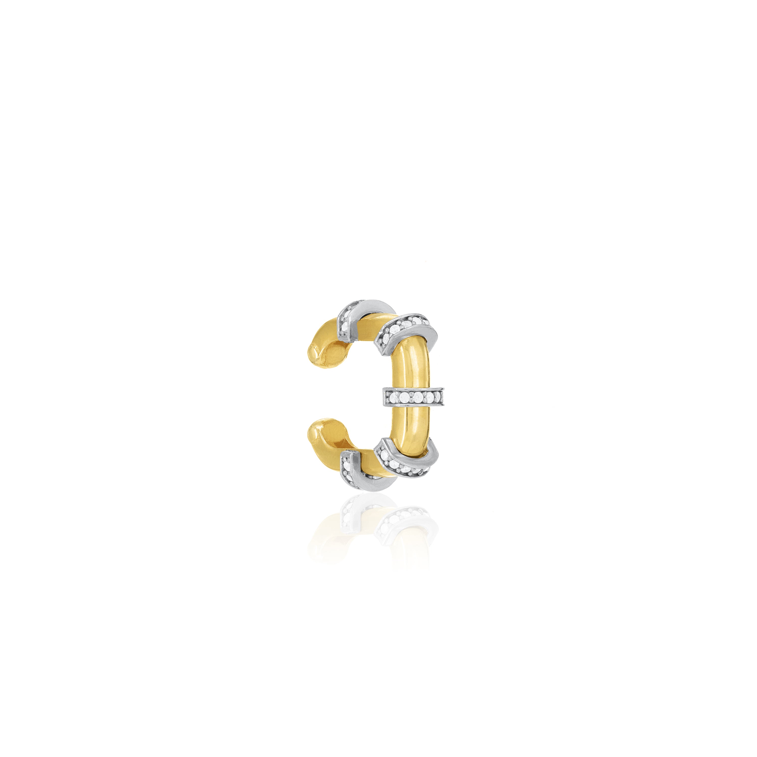 Five Cubic Zirconia Stirpes Square Shape Ear Cuff - Gold White