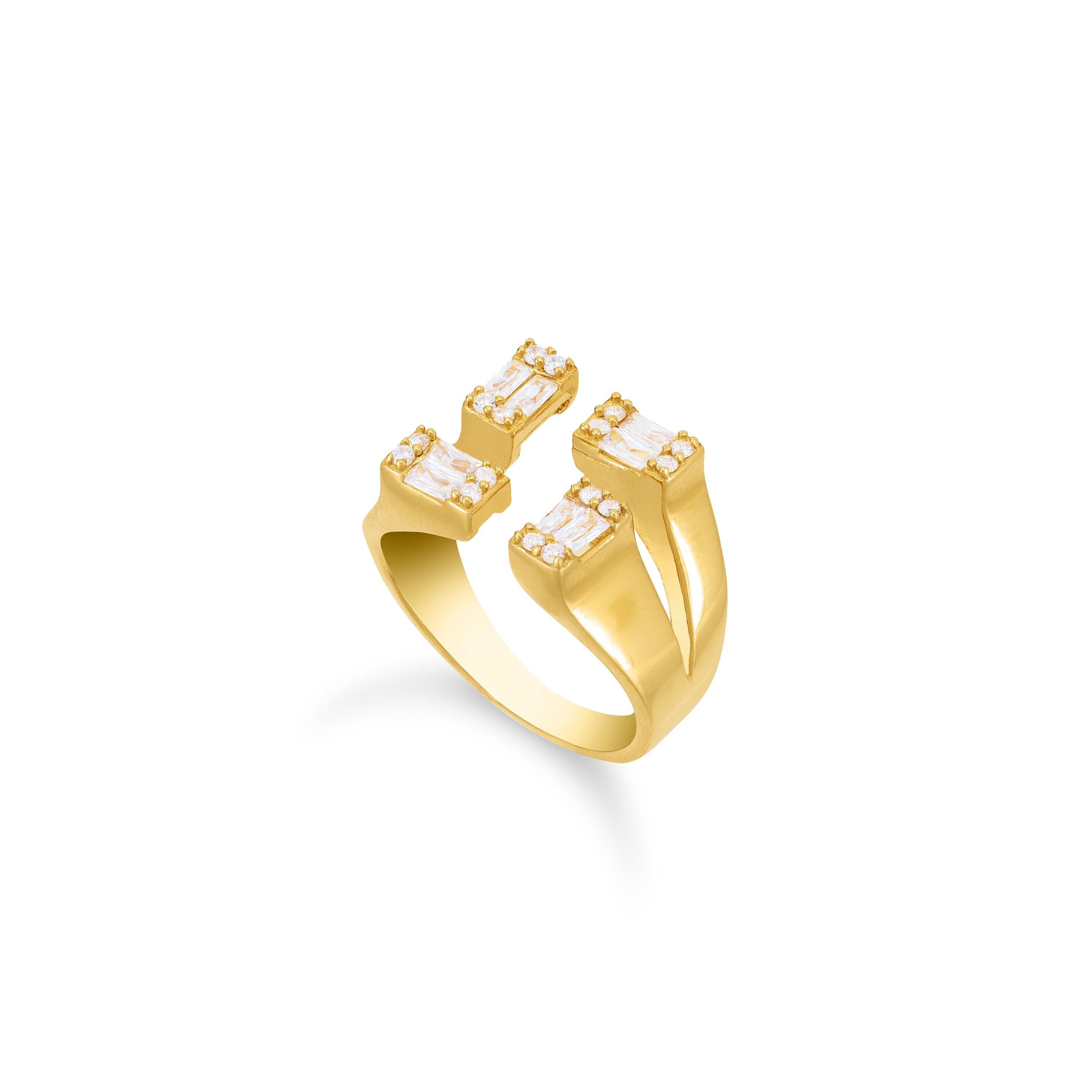 Four Baguette Stone Open Ring - Gold White