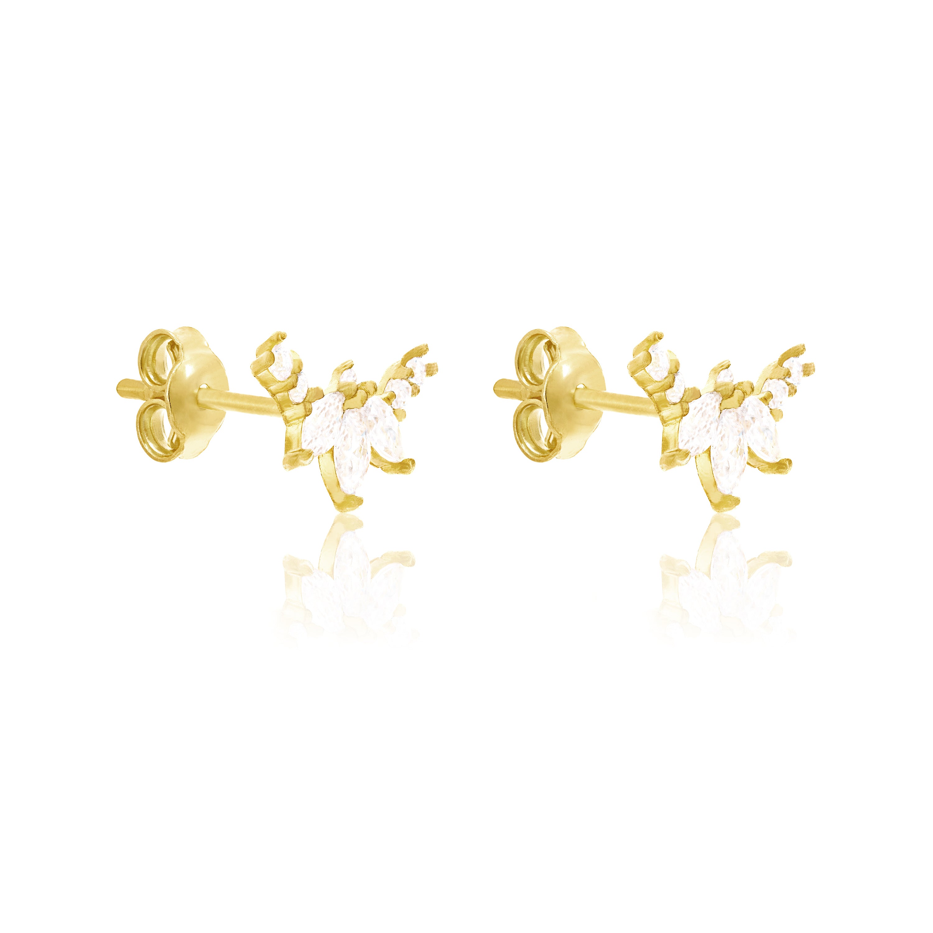 Marquise And Solitaire Curved Bar Threaded Stud Earring