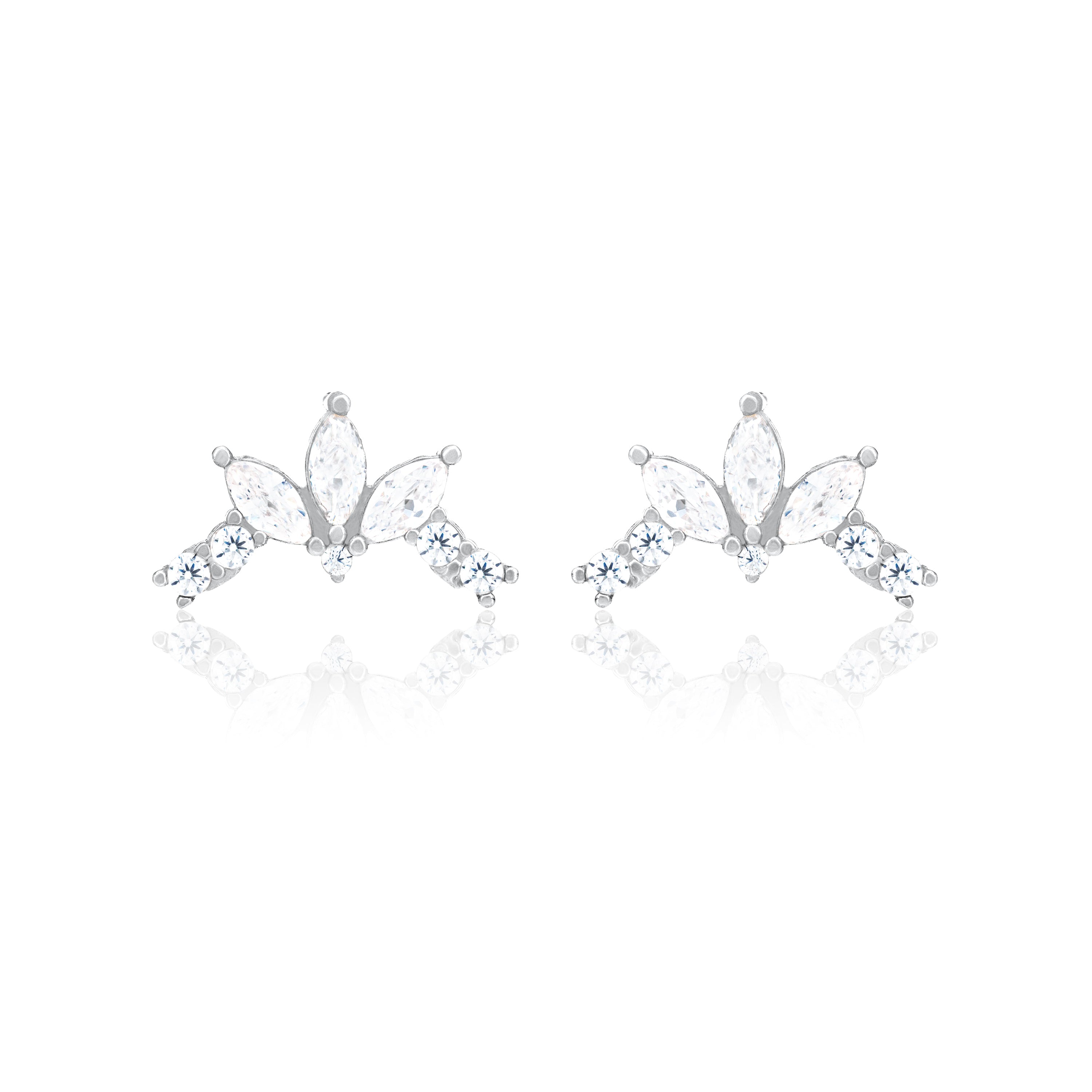 Marquise And Solitaire Curved Bar Threaded Stud Earring