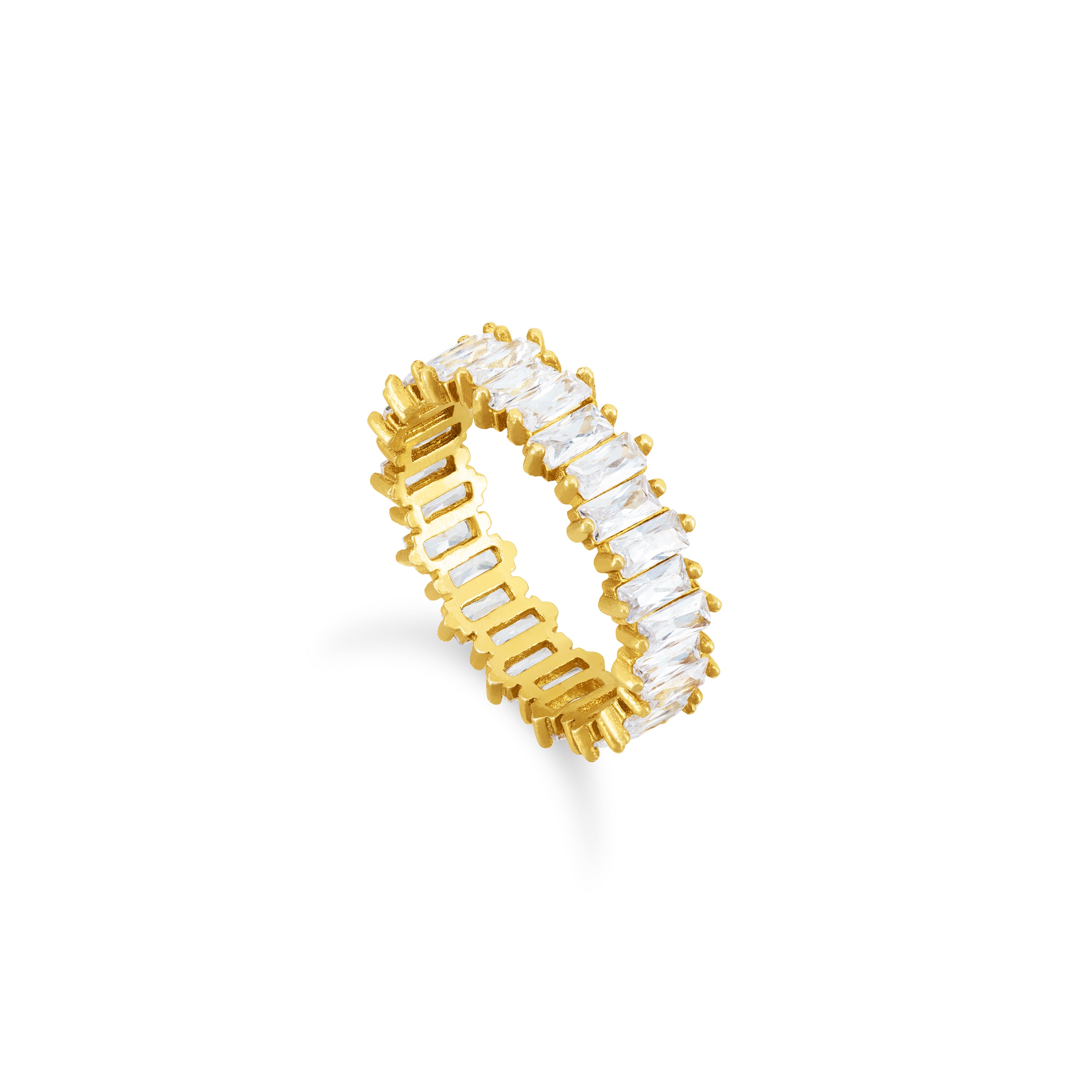 Non Straight Eternity Baguette Ring - Gold White
