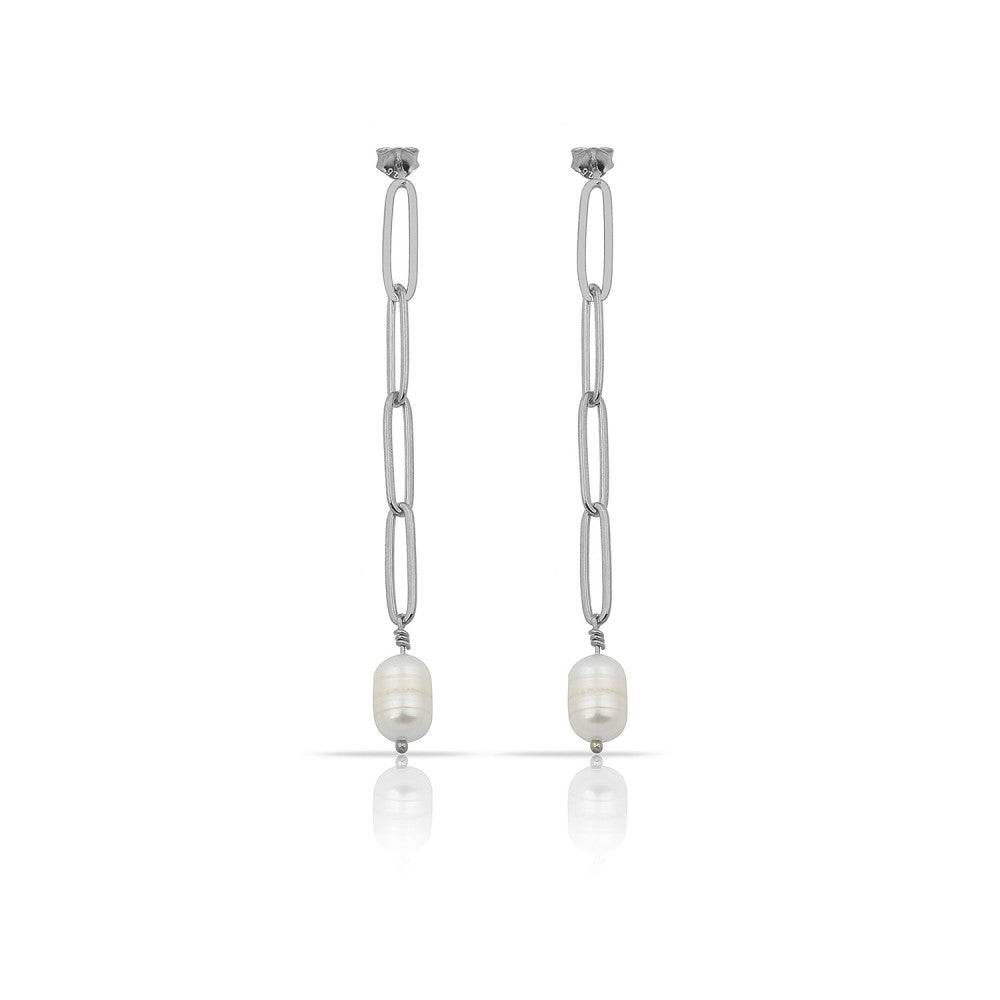 One Pearl Paperclip Chain Earring