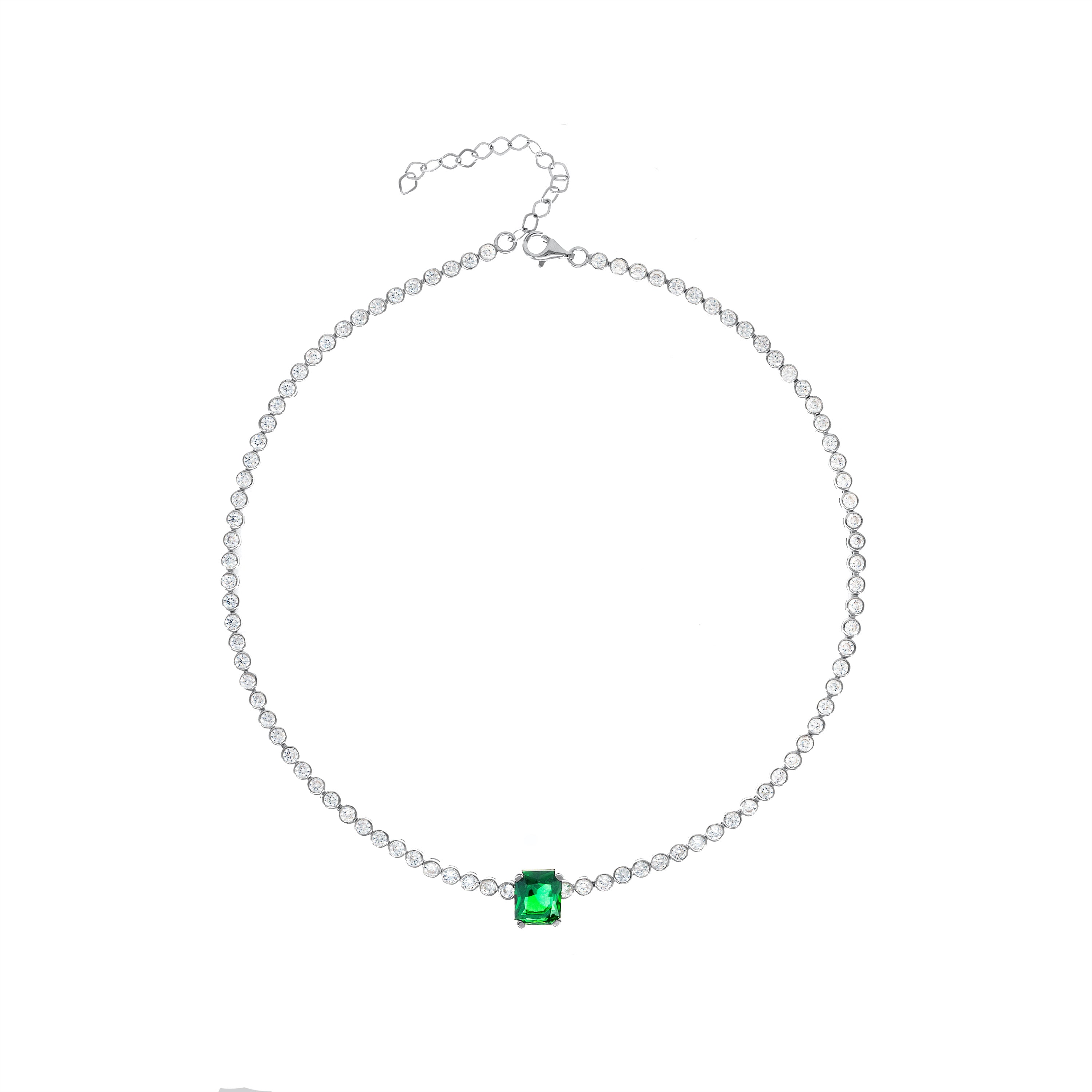 One Rectangle Round Bezel Tennis Choker
