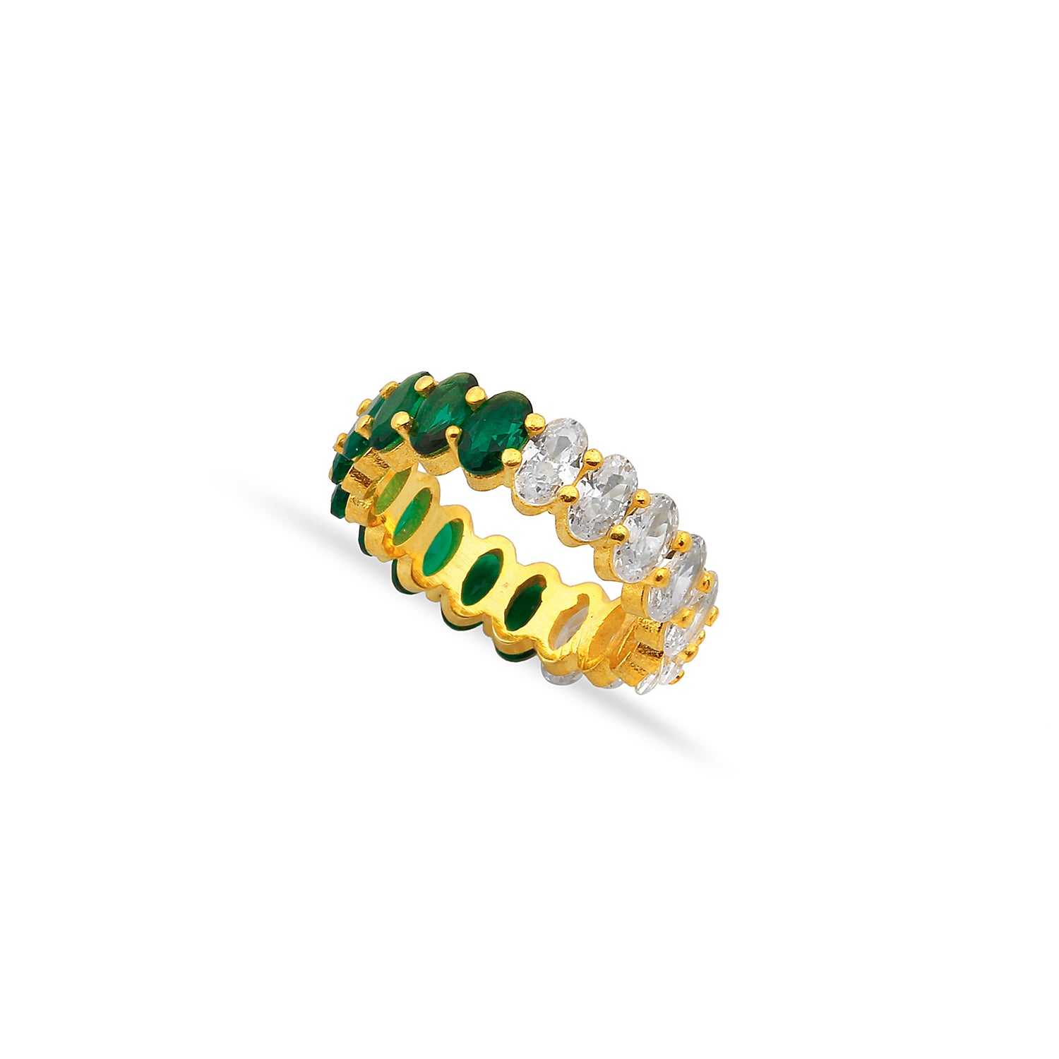 Oval Eternity Ring - Gold Green And White