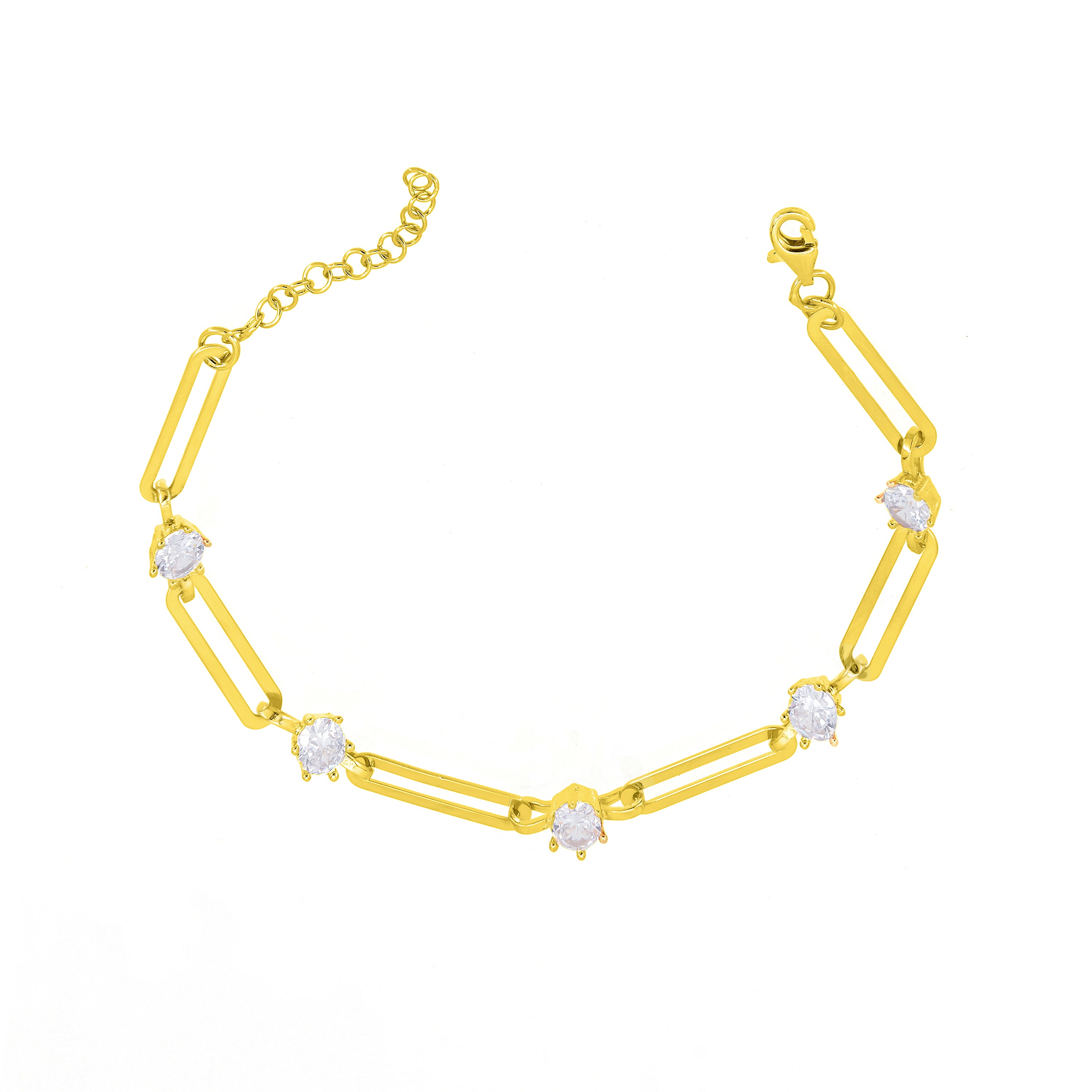 Paperclip With Dots Zirconia Bracelet - Gold White