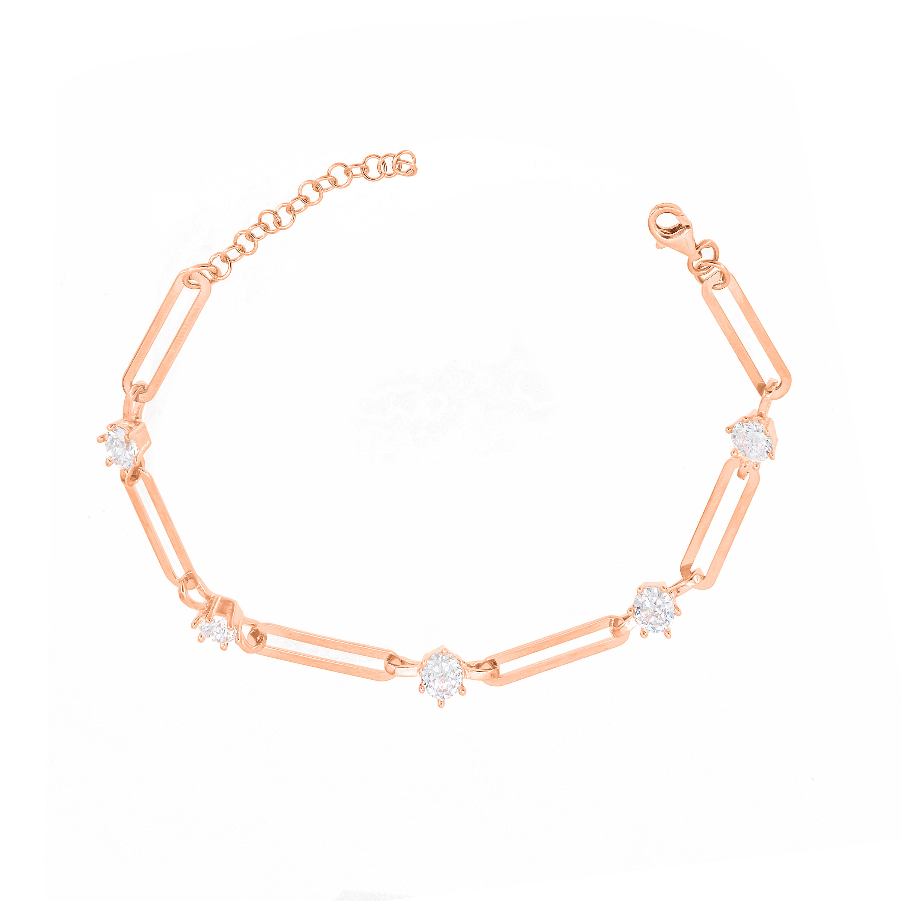 Paperclip With Dots Zirconia Bracelet - Rose Gold White