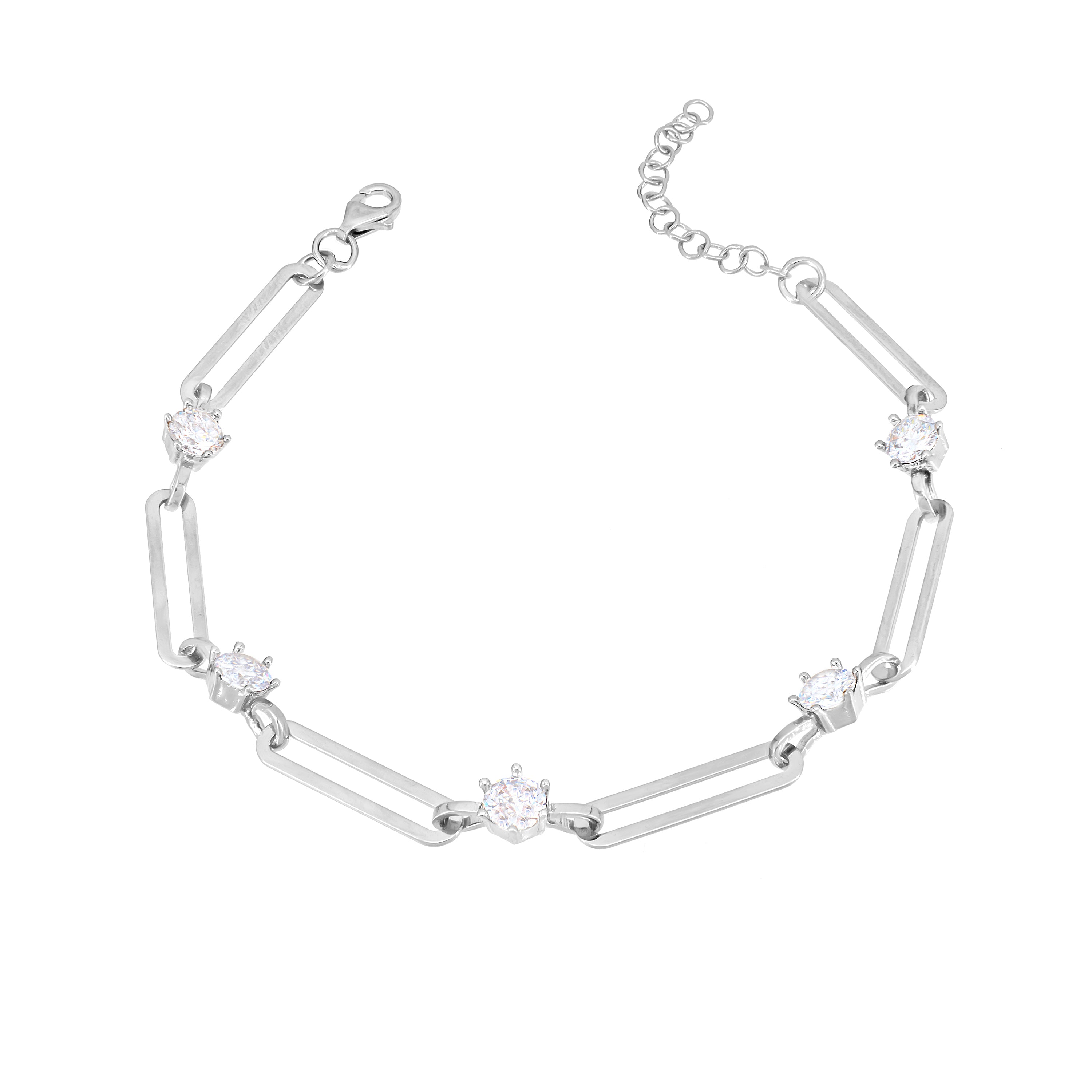 Paperclip With Dots Zirconia Bracelet - Silver White