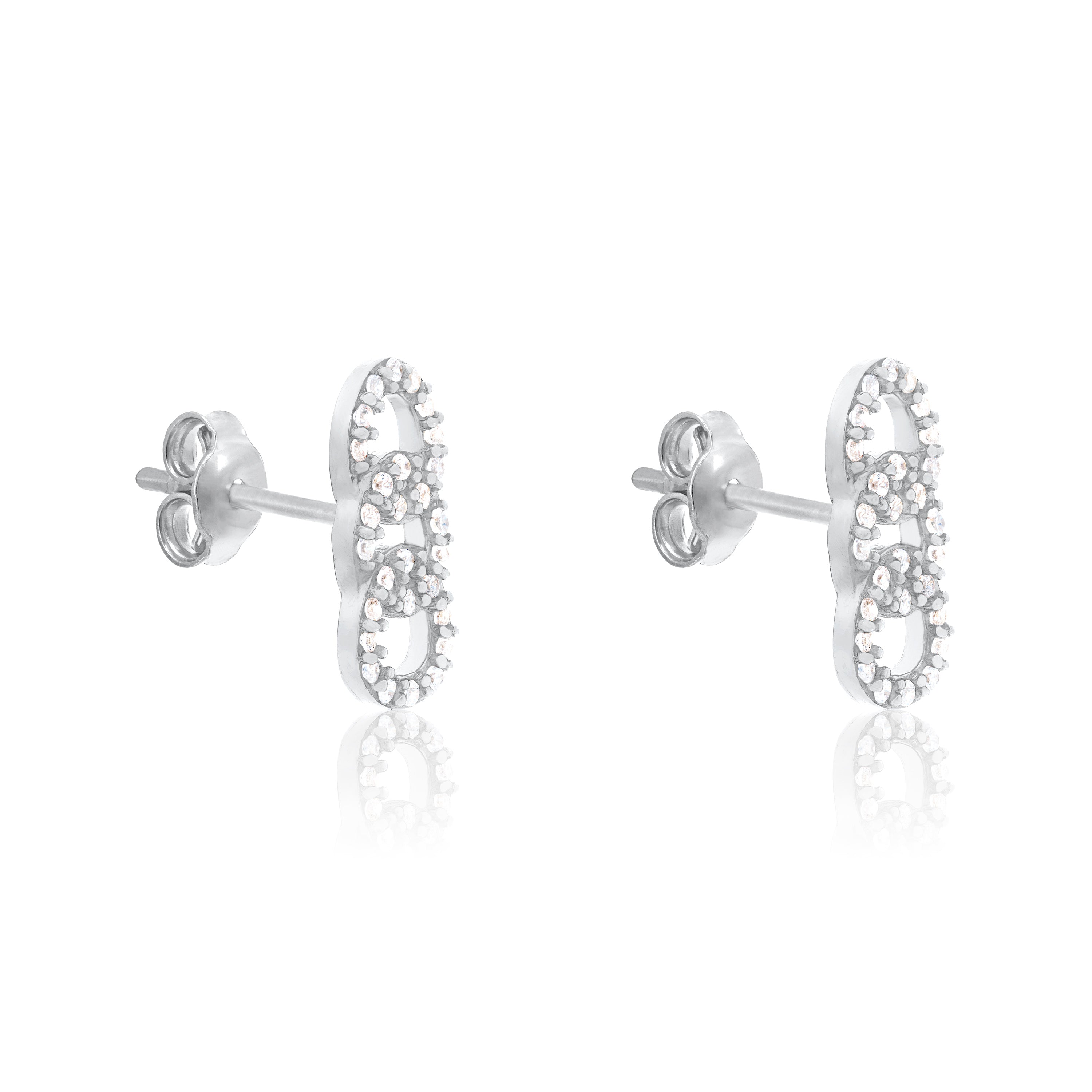 Pave Chain Link Bar Stud Earrings - Silver White