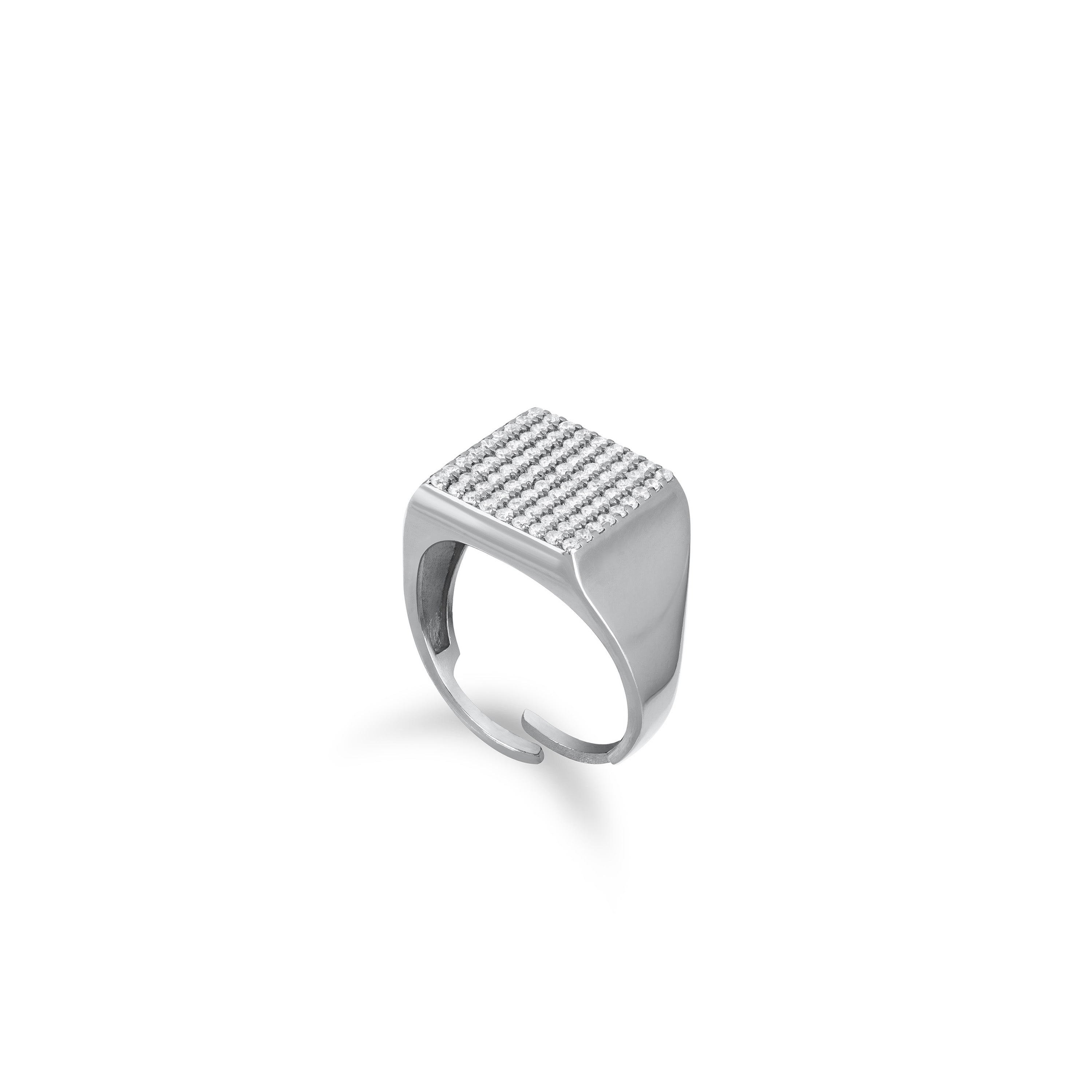 Pave Square Signet Pinky Ring