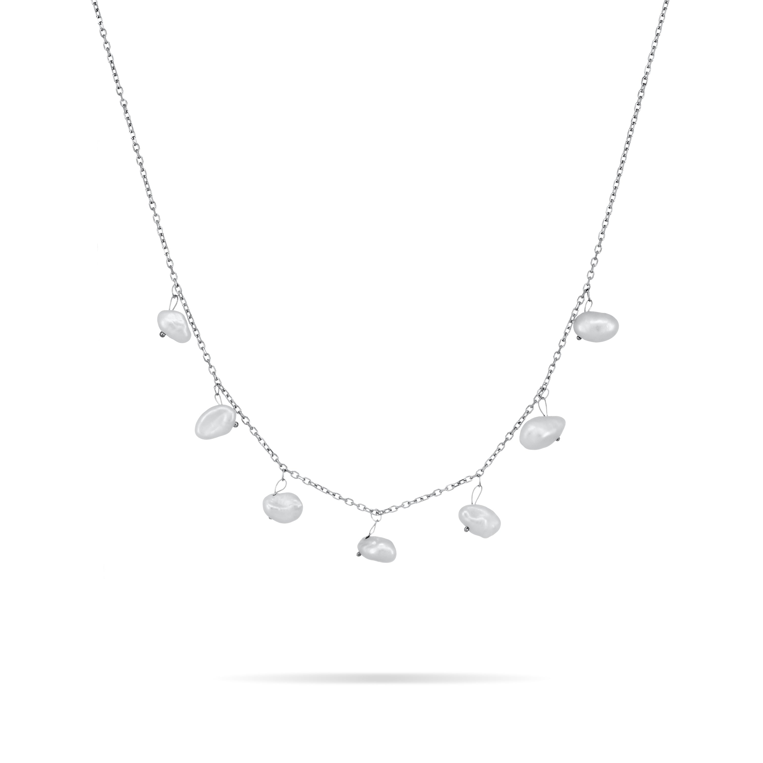 Pearl Droplet Chain Anklet - Silver White