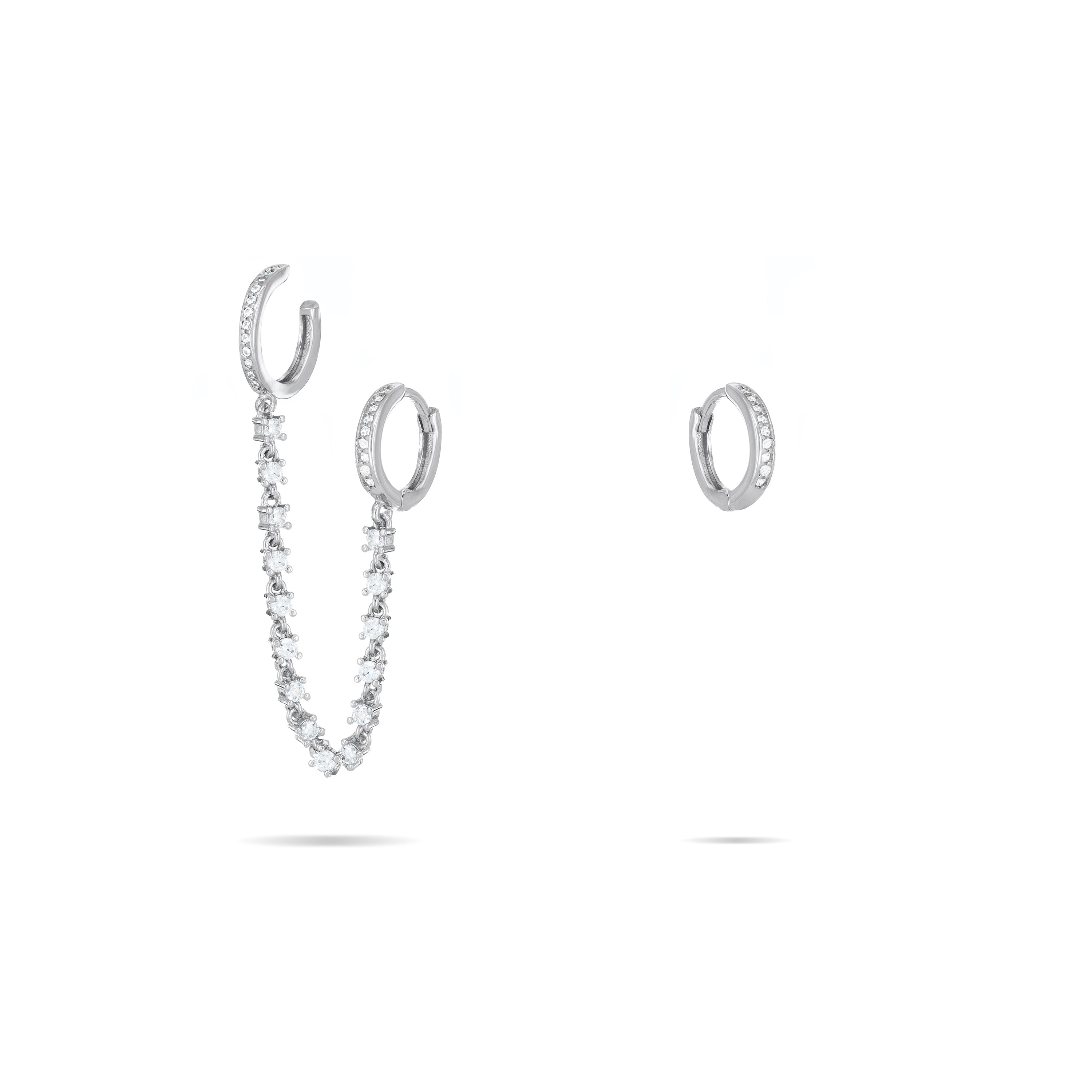 Piercing Tassel Ear Cuff Chain Mini Cubic Zirconia Hoop Earring And Mini Hoop Earring