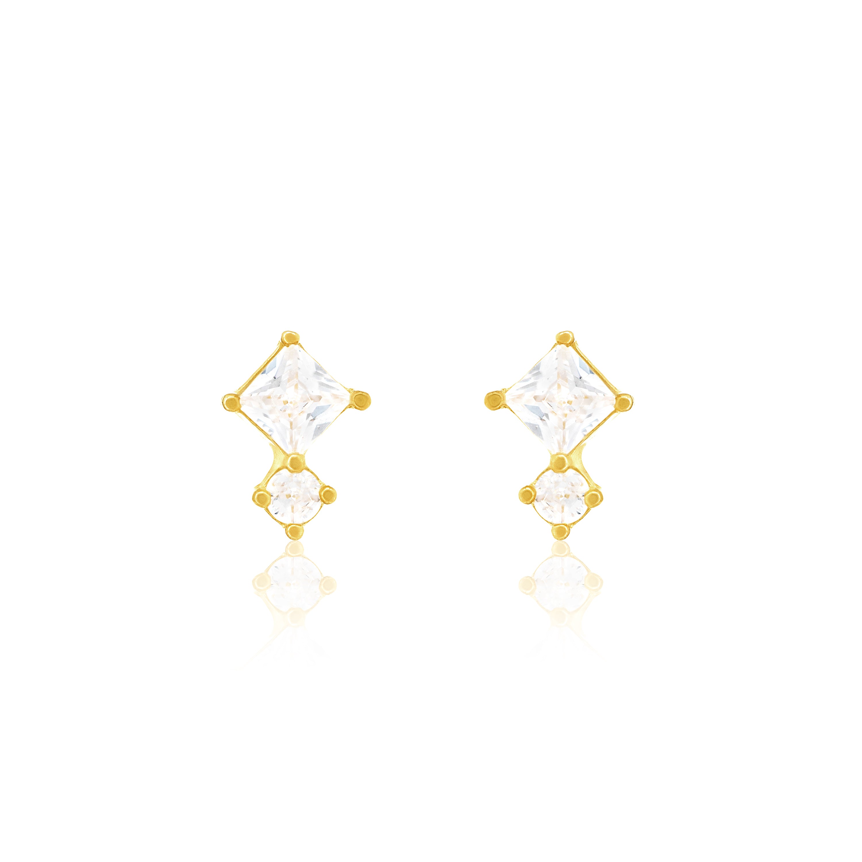 Princess Cut And Solitaire Stud Earring