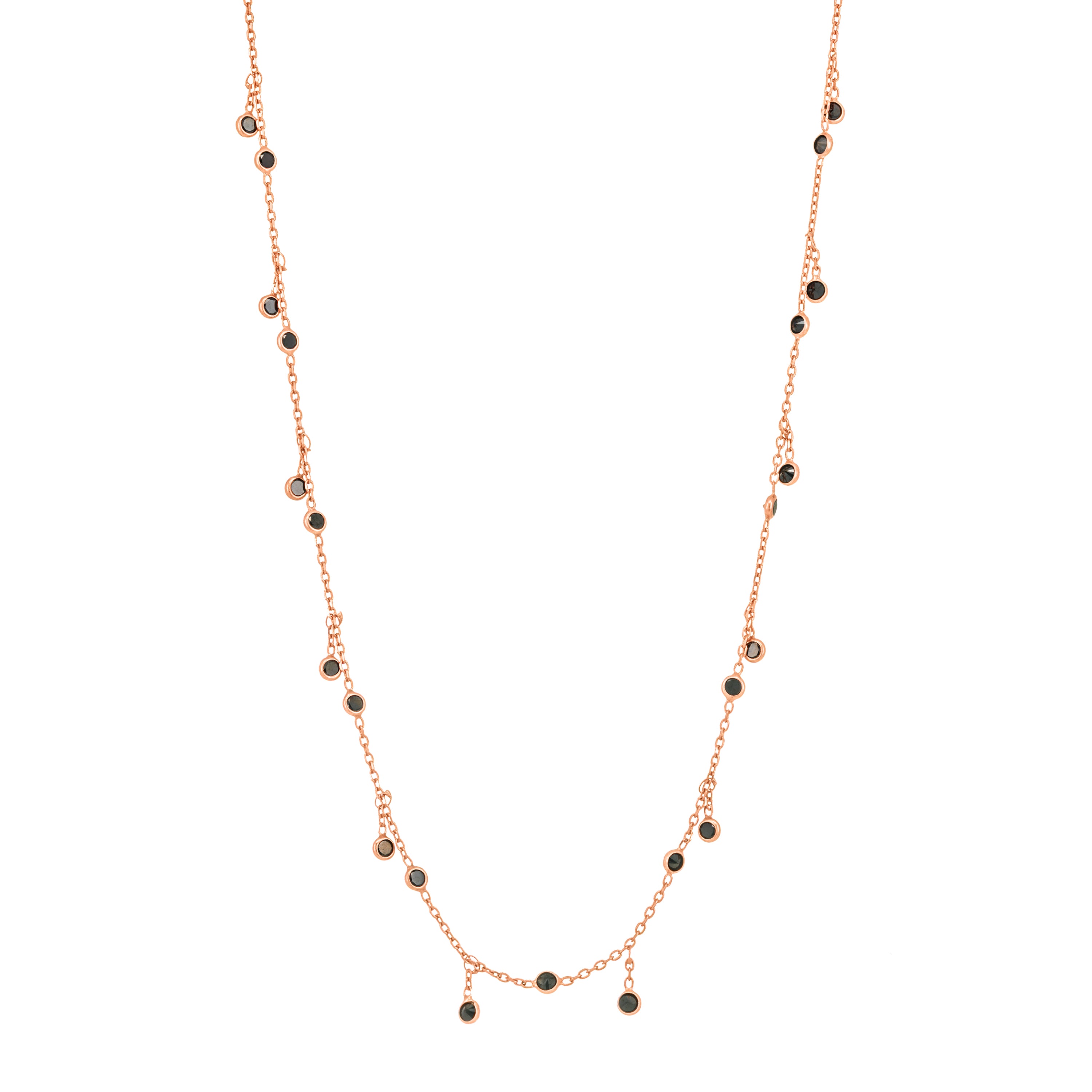 Rain Drops Dangle Long Necklace - Rose Gold Black