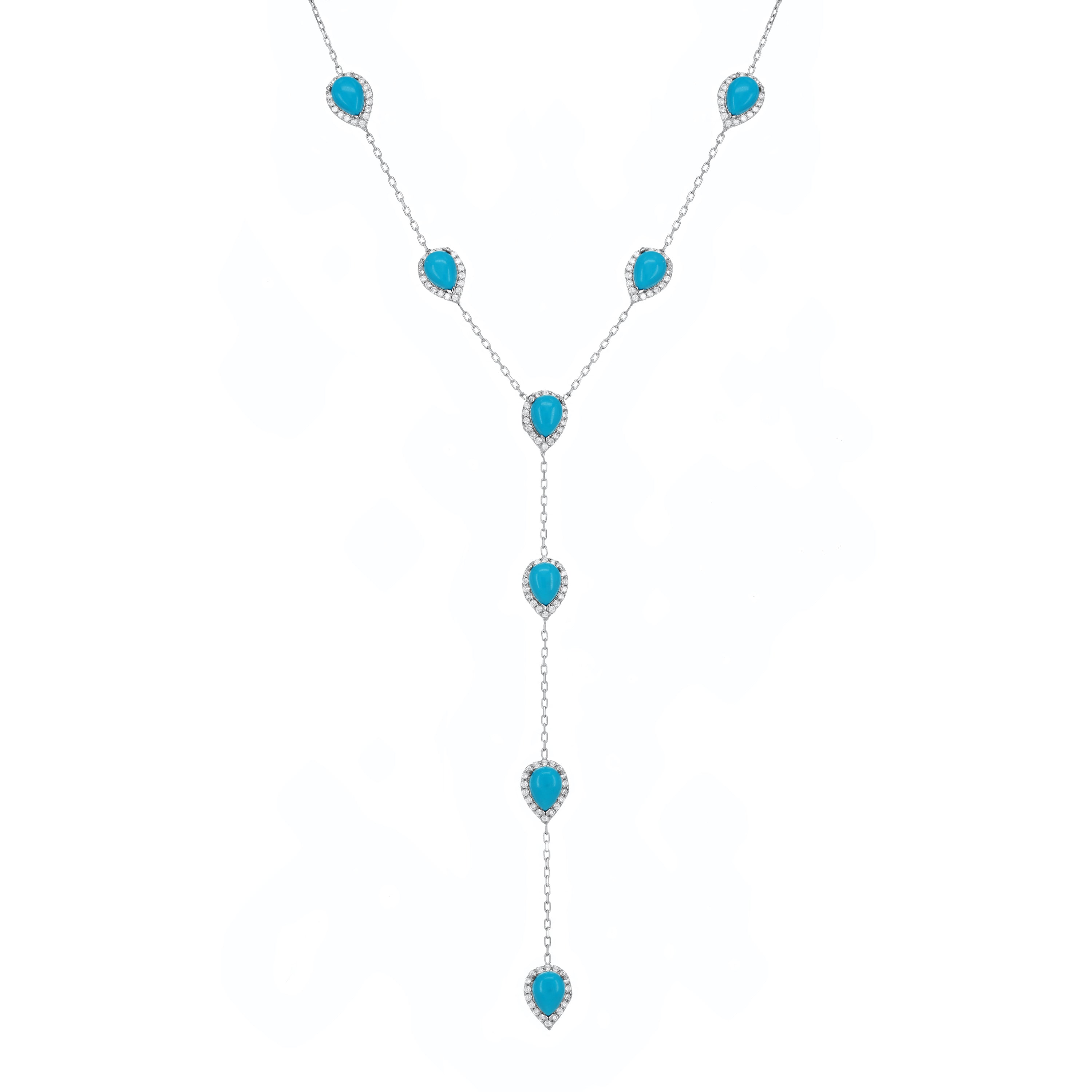 Reversed Turquoise Teardrop Lariat Chain Necklace