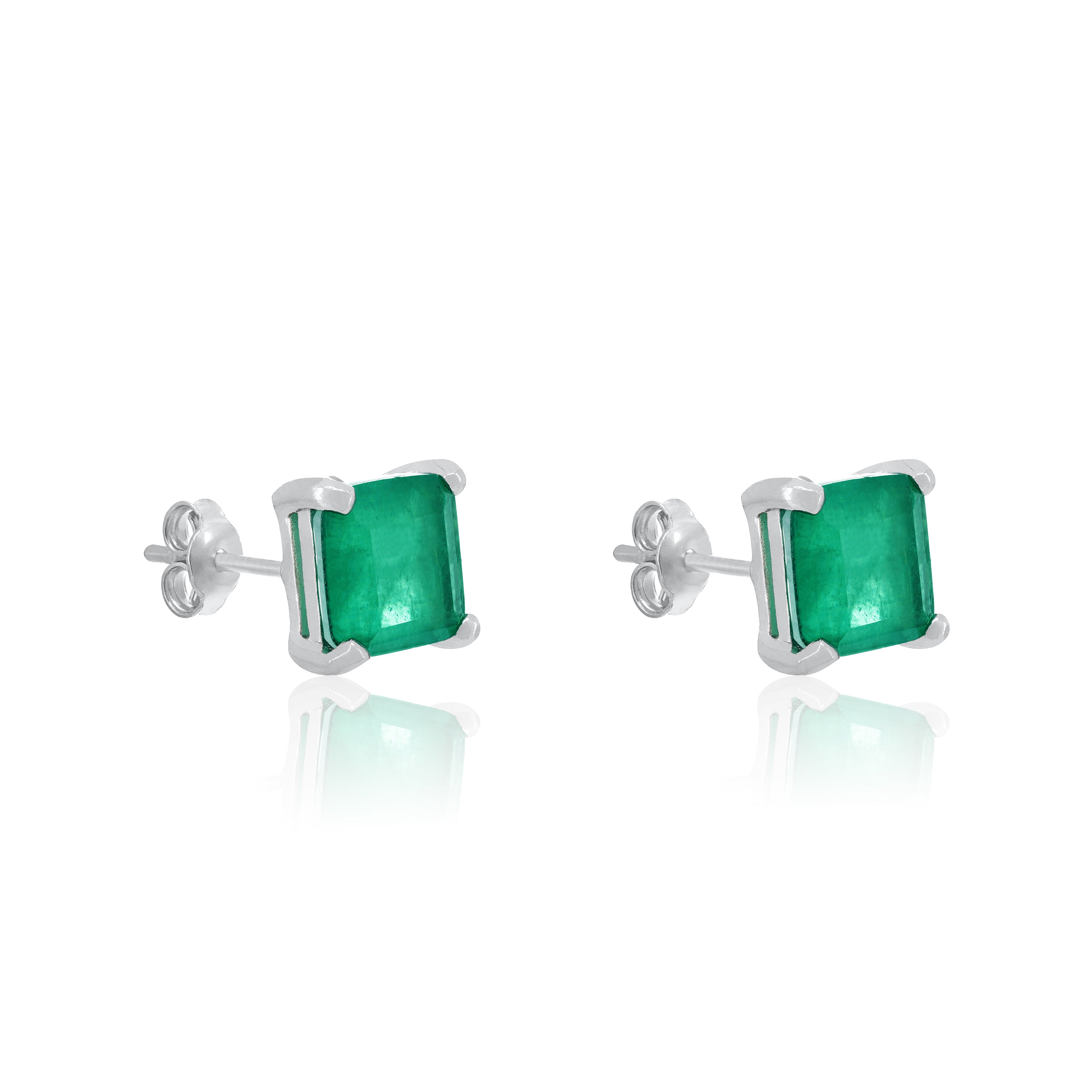 Square Stud Earrings - Silver Green Matt