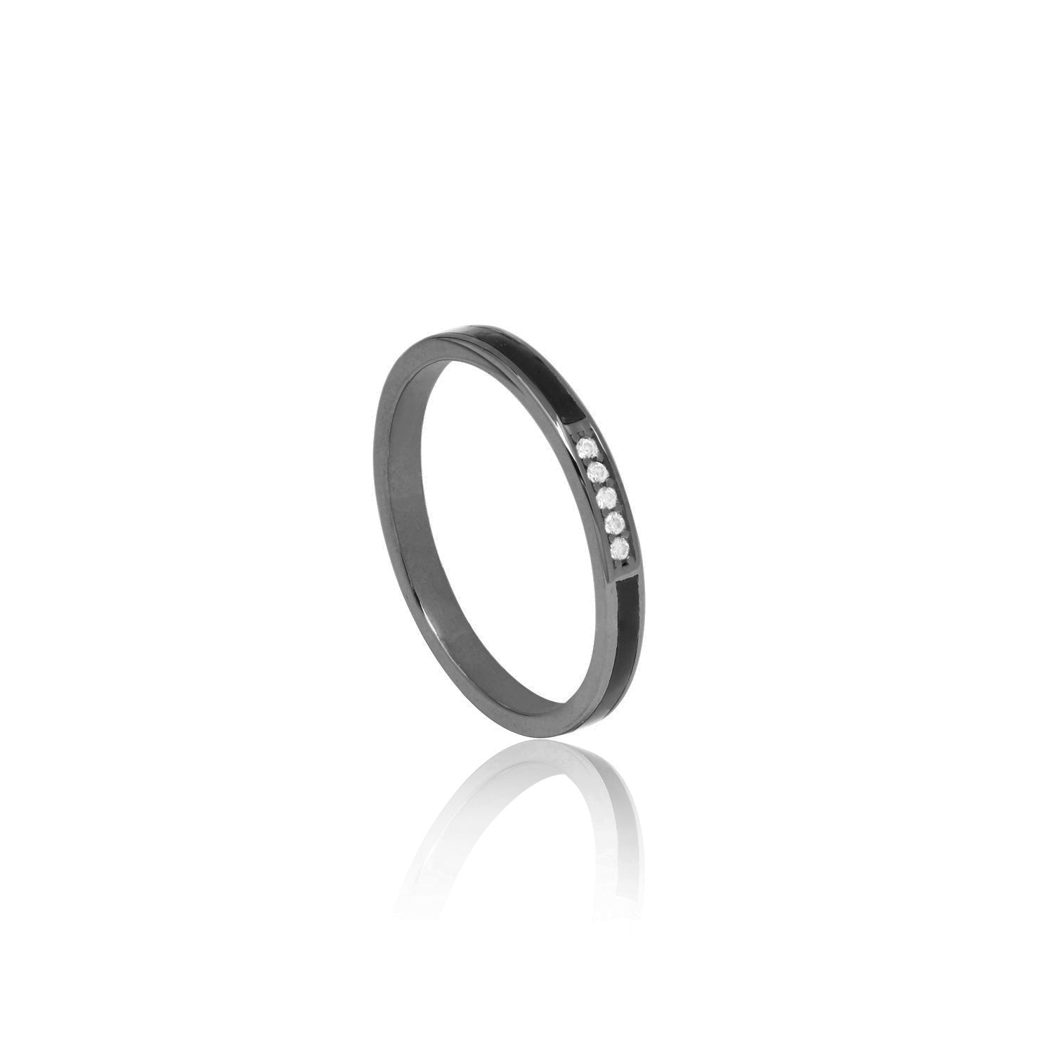 Stackable Enamel Simple Ring - Black Rhodium Black