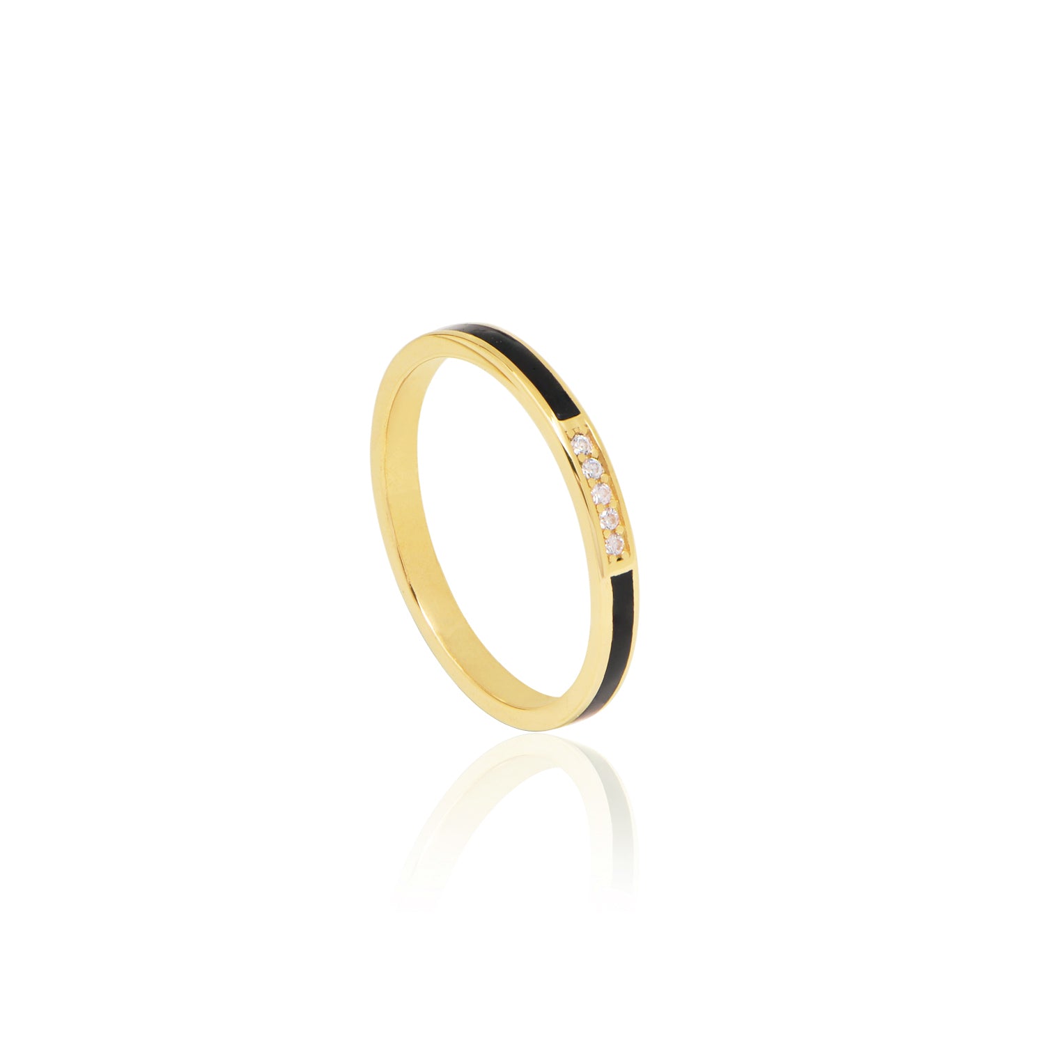 Stackable Enamel Simple Ring - Gold Black