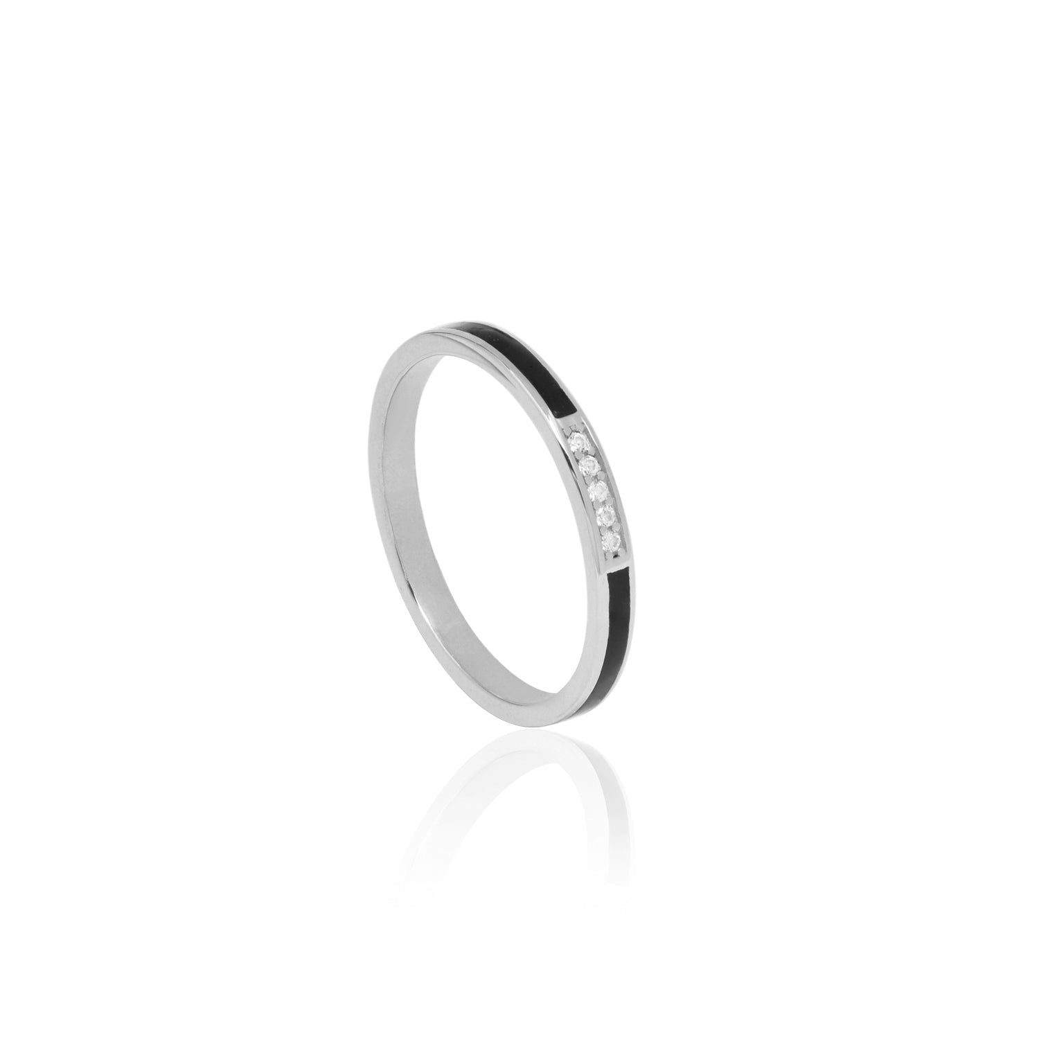 Stackable Enamel Simple Ring - Silver Black