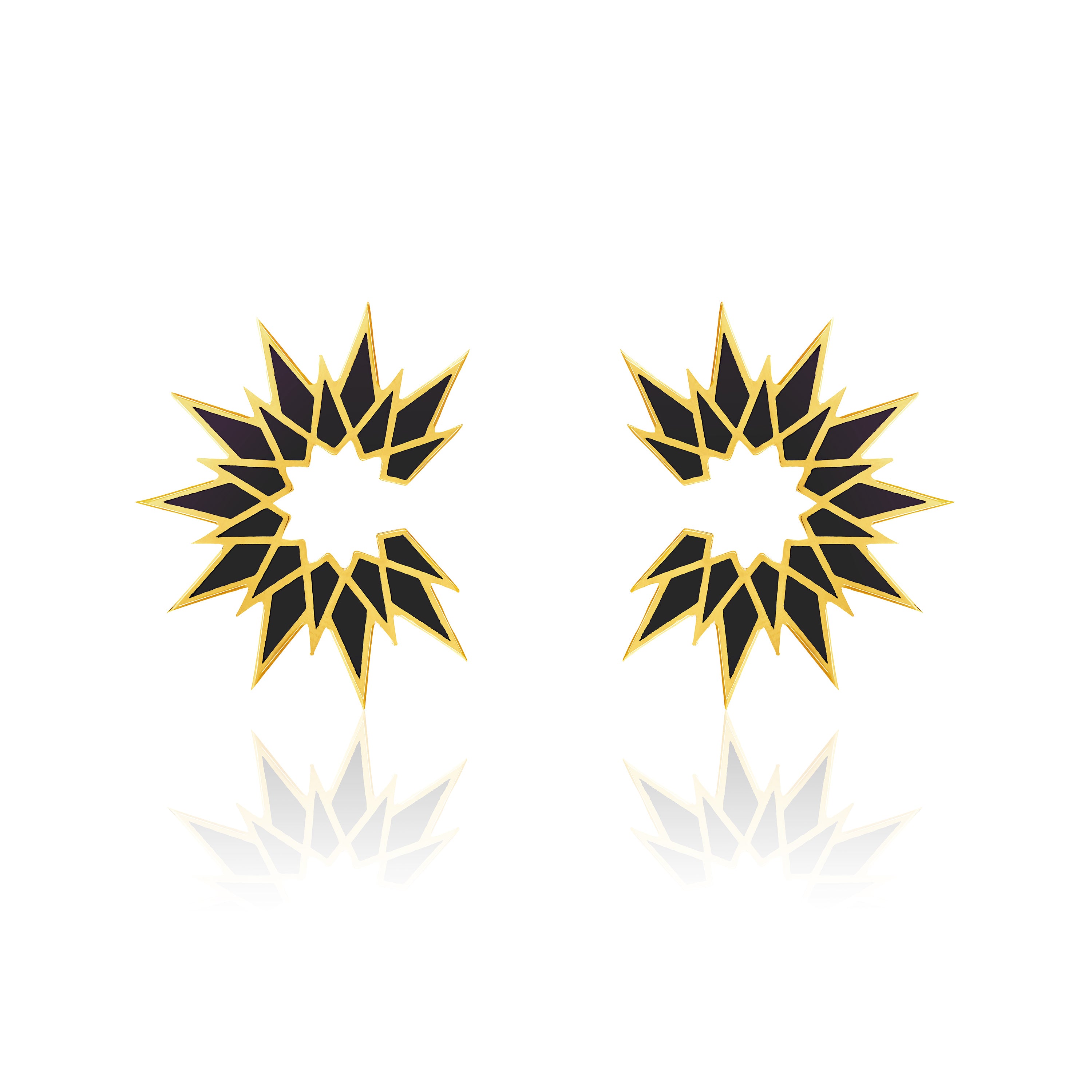 Sunburst Enamel Earrings - Gold Black