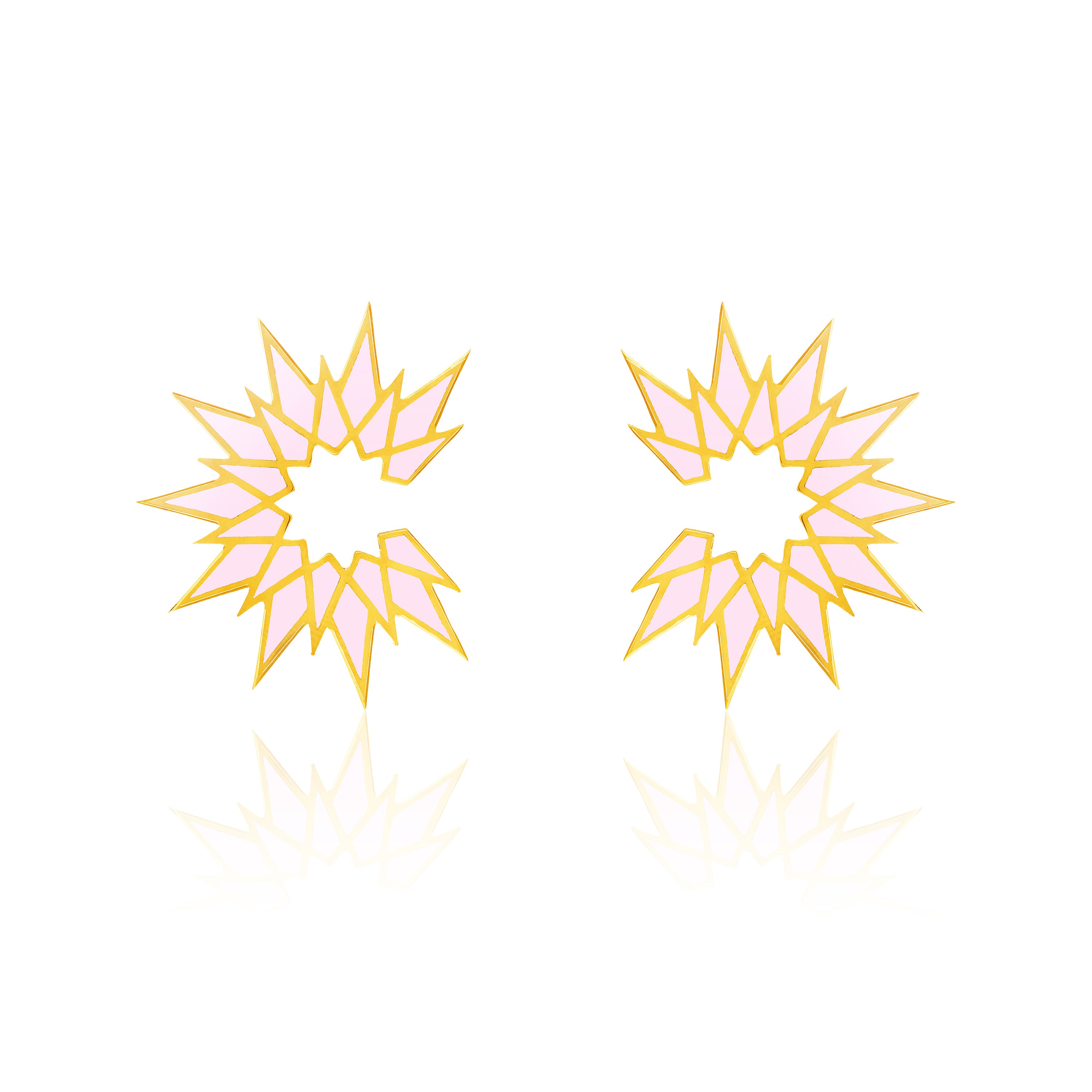 Sunburst Enamel Earrings - Gold Light Pink