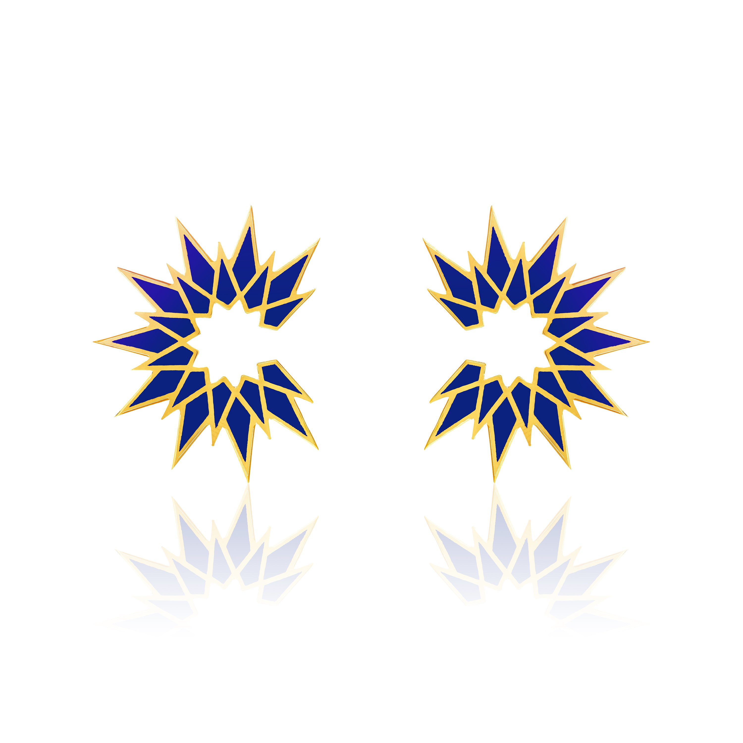 Sunburst Enamel Earrings - Gold Navy Blue