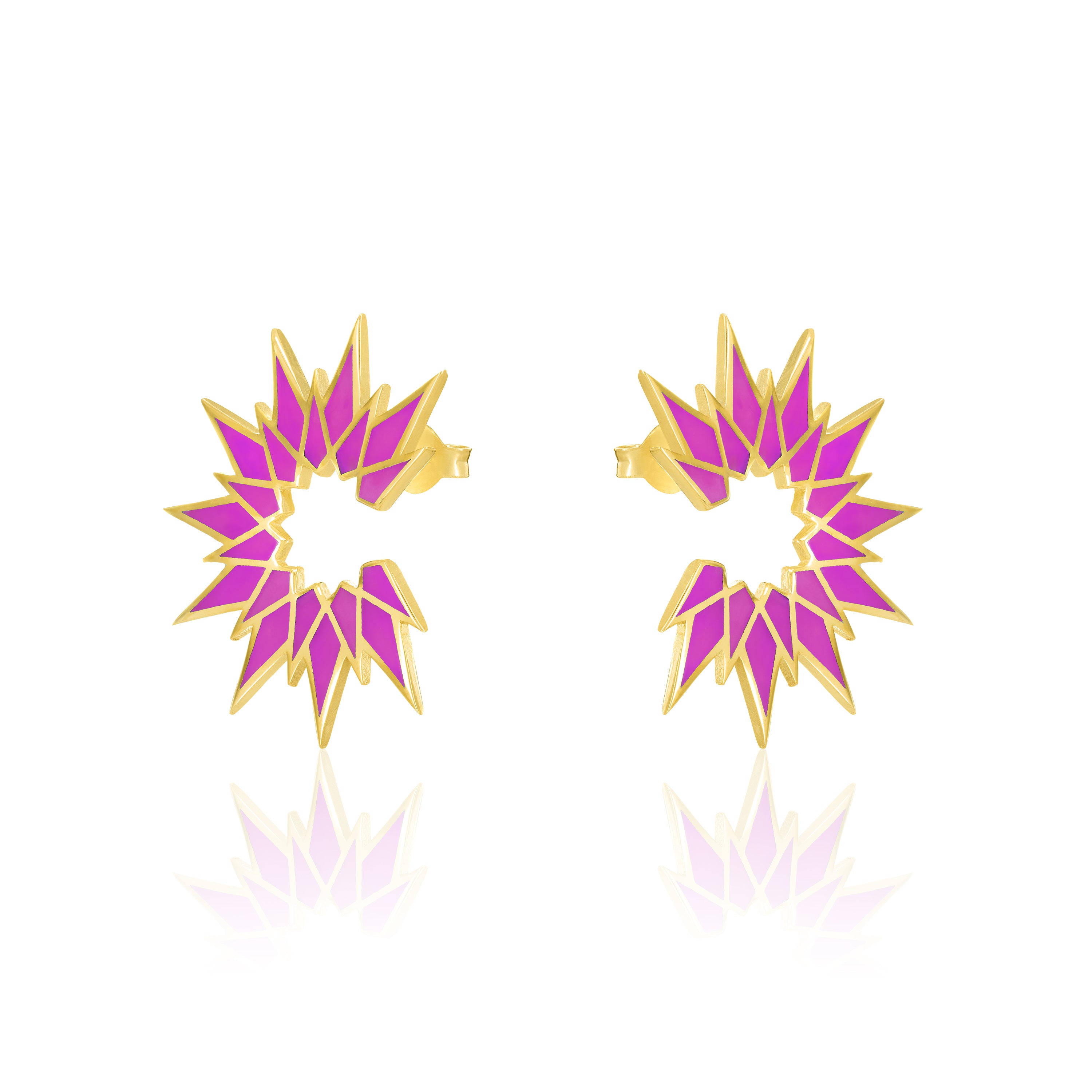 Sunburst Enamel Earrings - Gold Purple