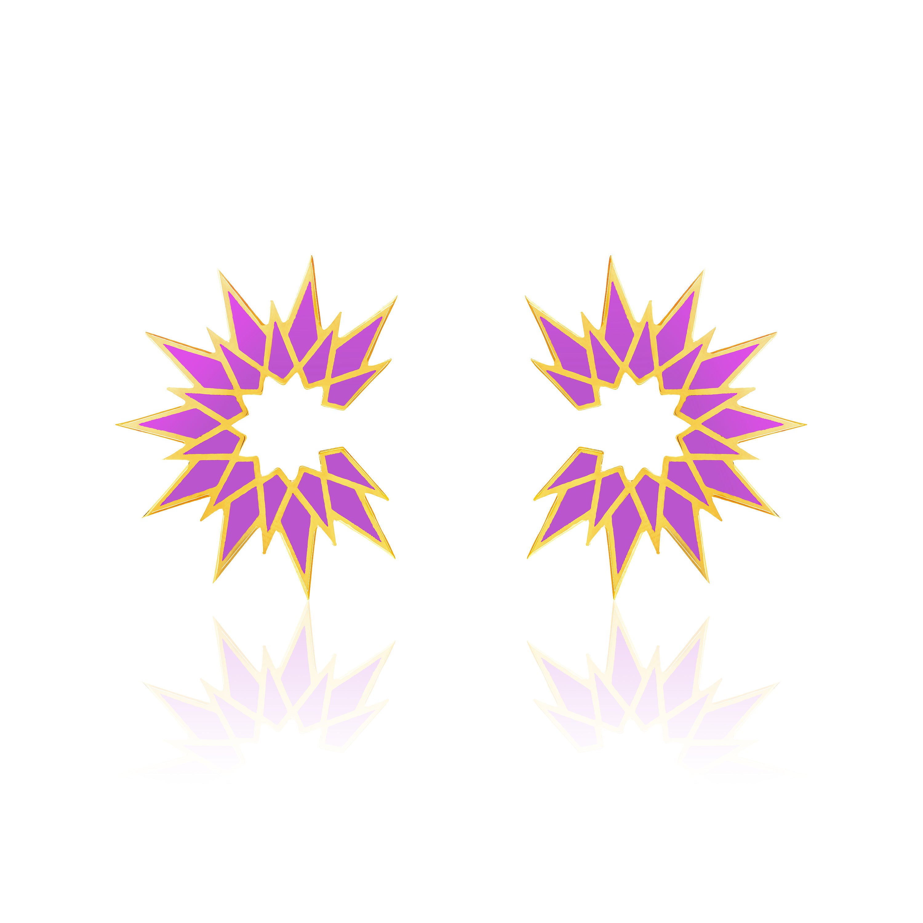 Sunburst Enamel Earrings - Gold Purple