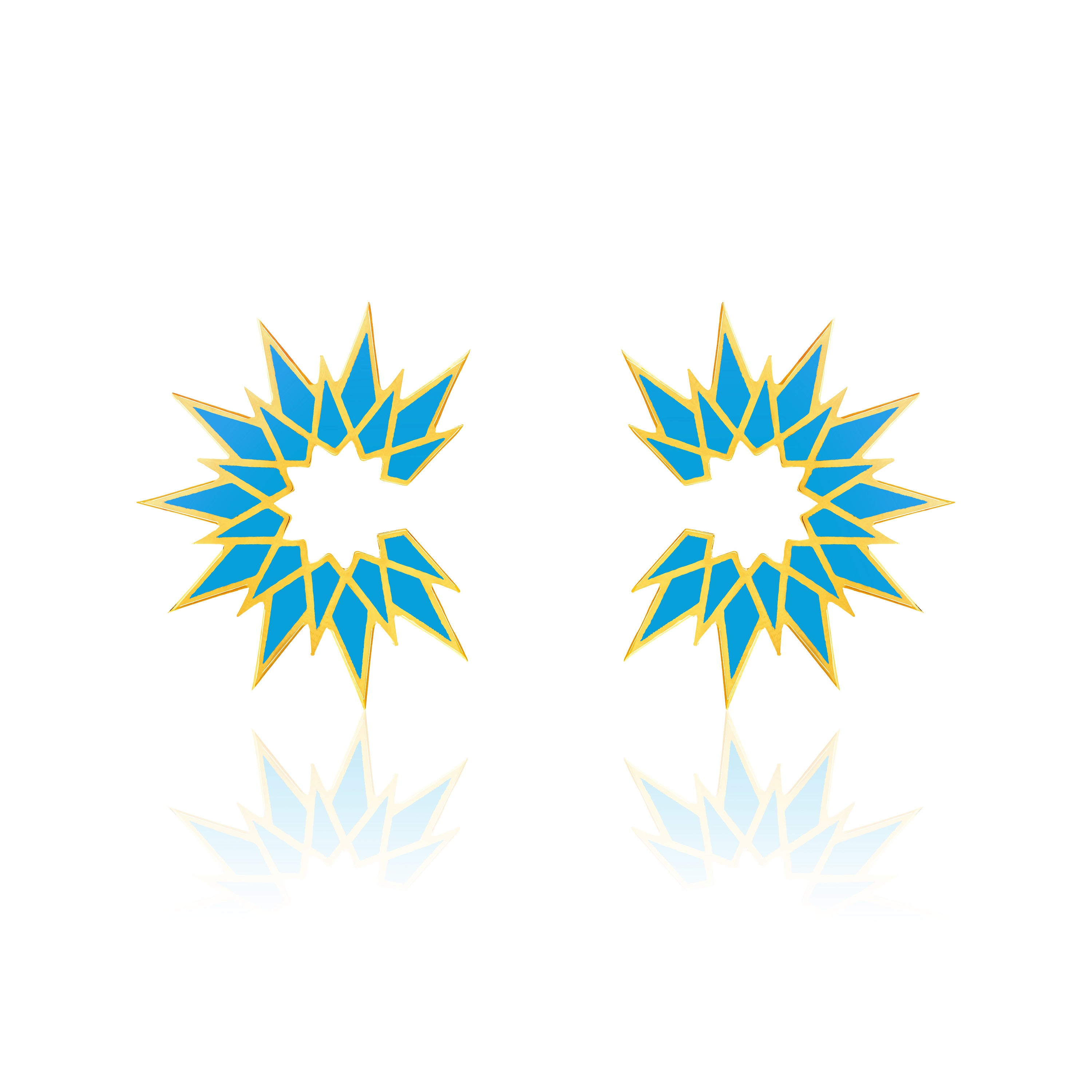 Sunburst Enamel Earrings - Gold Turquoise
