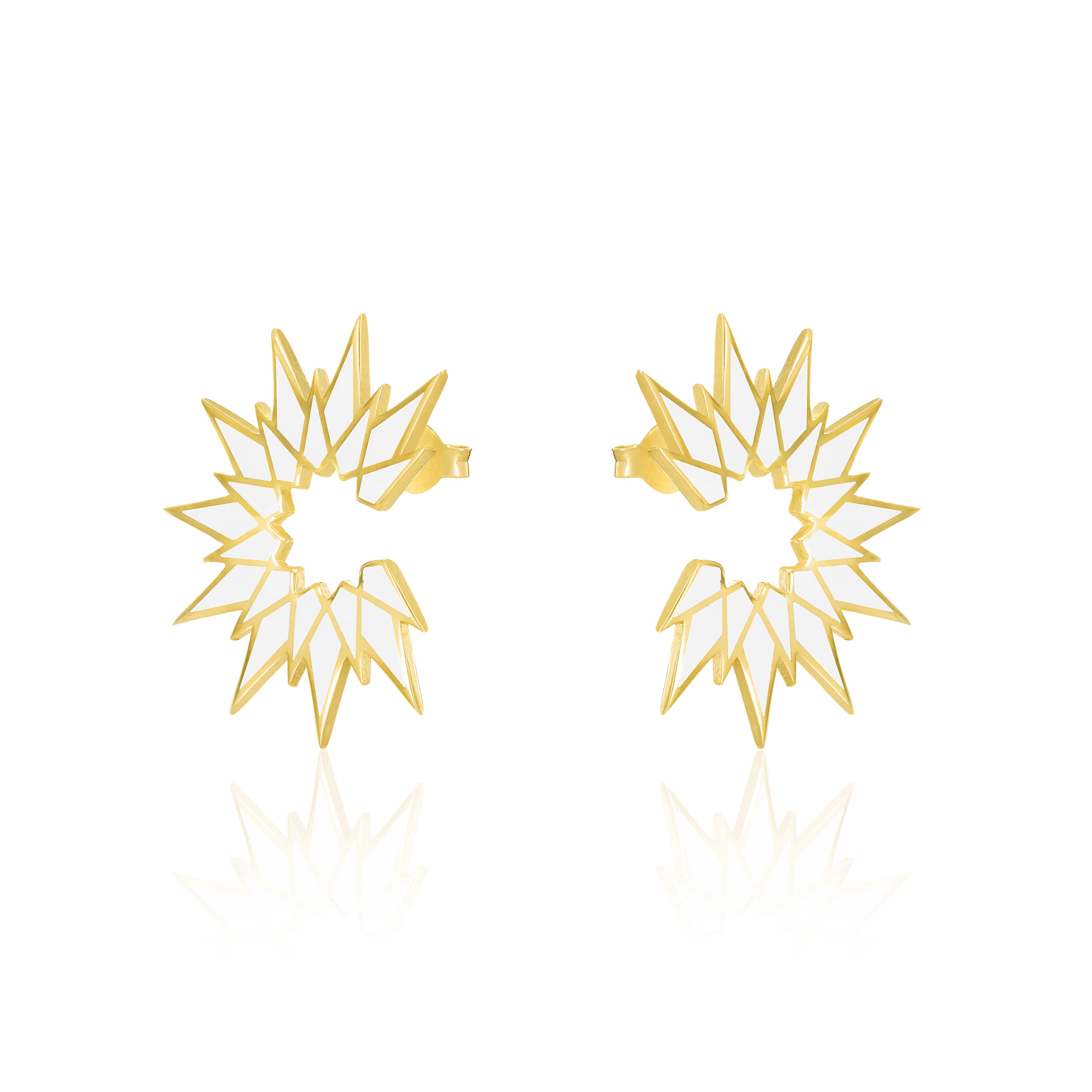 Sunburst Enamel Earrings - Gold White