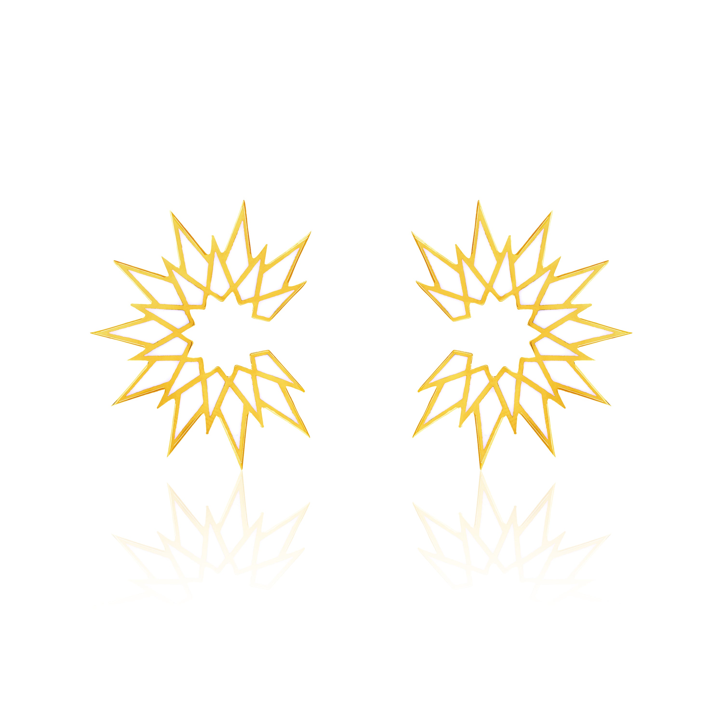 Sunburst Enamel Earrings - Gold White