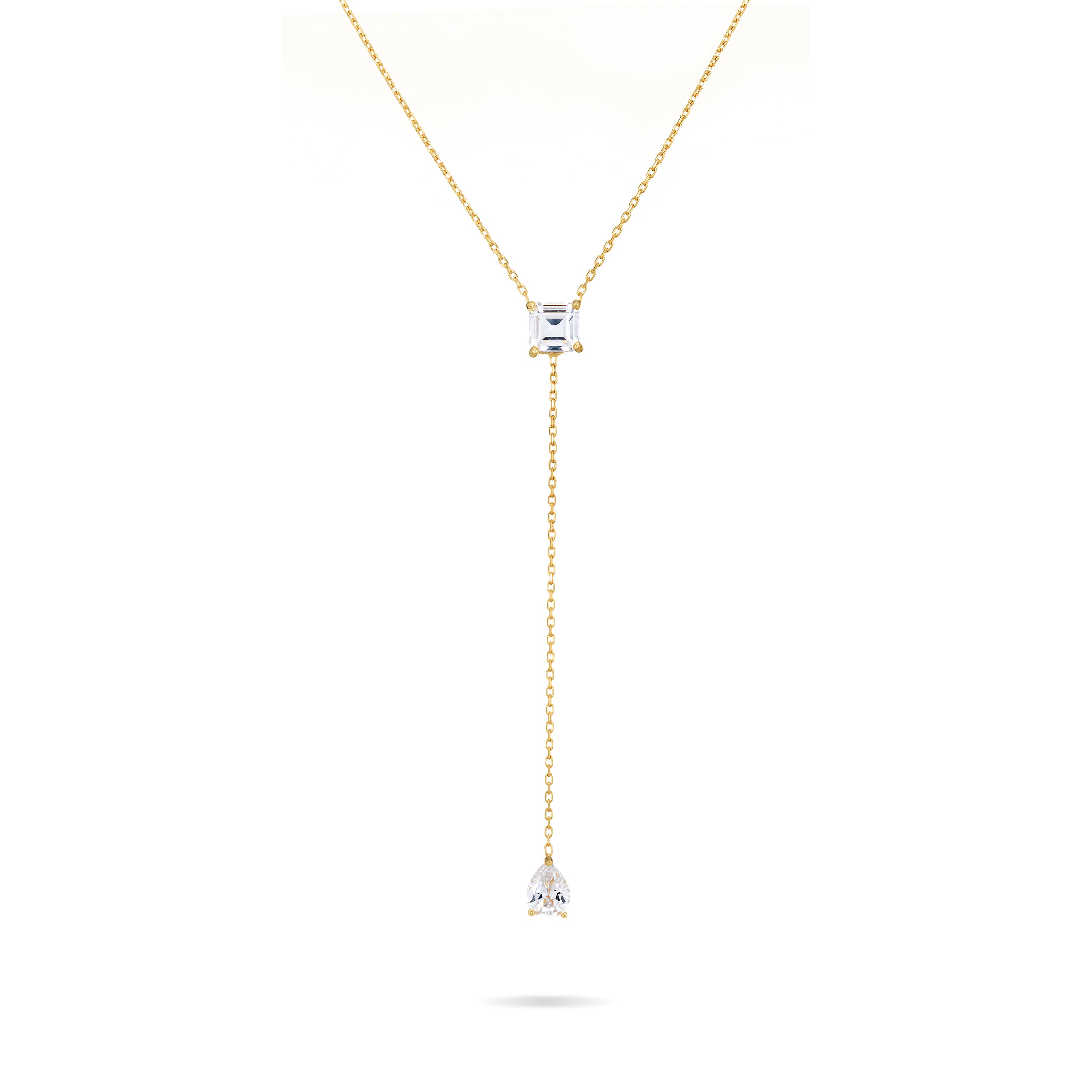 Teardrop And Square Lariat Chain Necklace