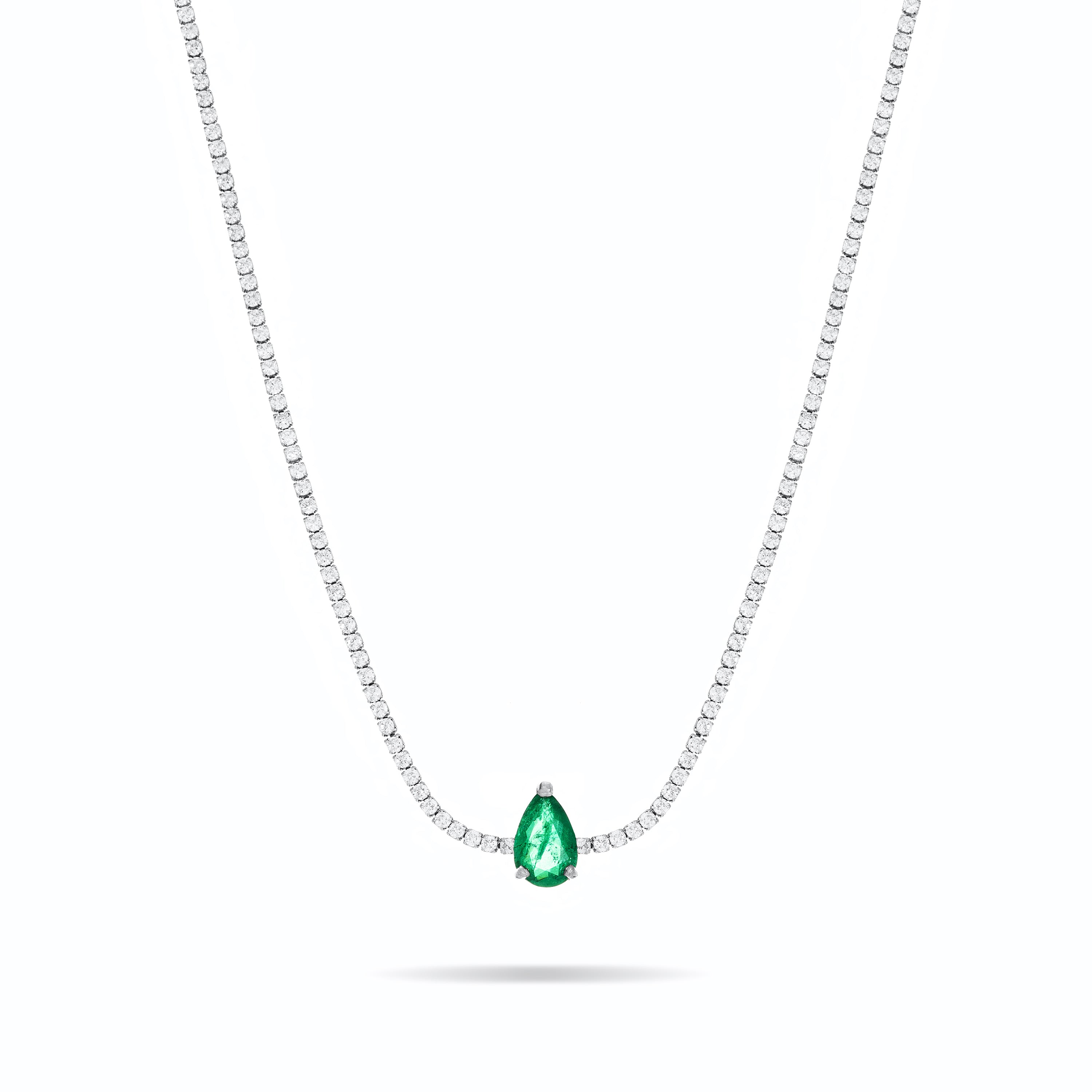 Teardrop Tennis Choker With Paraiba Stone - Silver Green And White - Big Teardrop