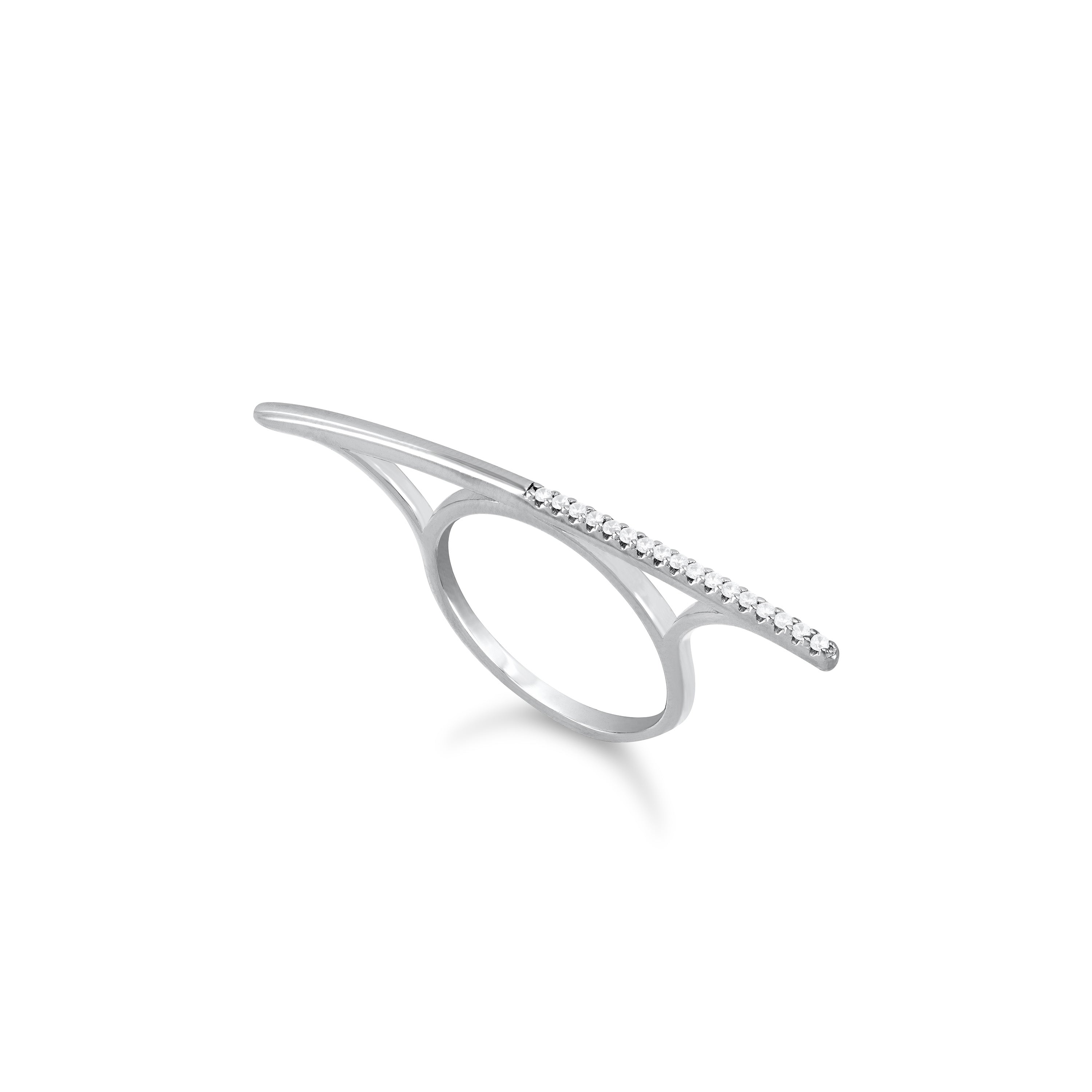 Thin Horizontal Half Cubic Zirconia Bar Ring - Silver White