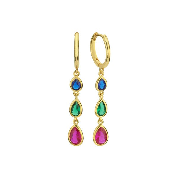 Three Bezel Teardrop Hoop Earring