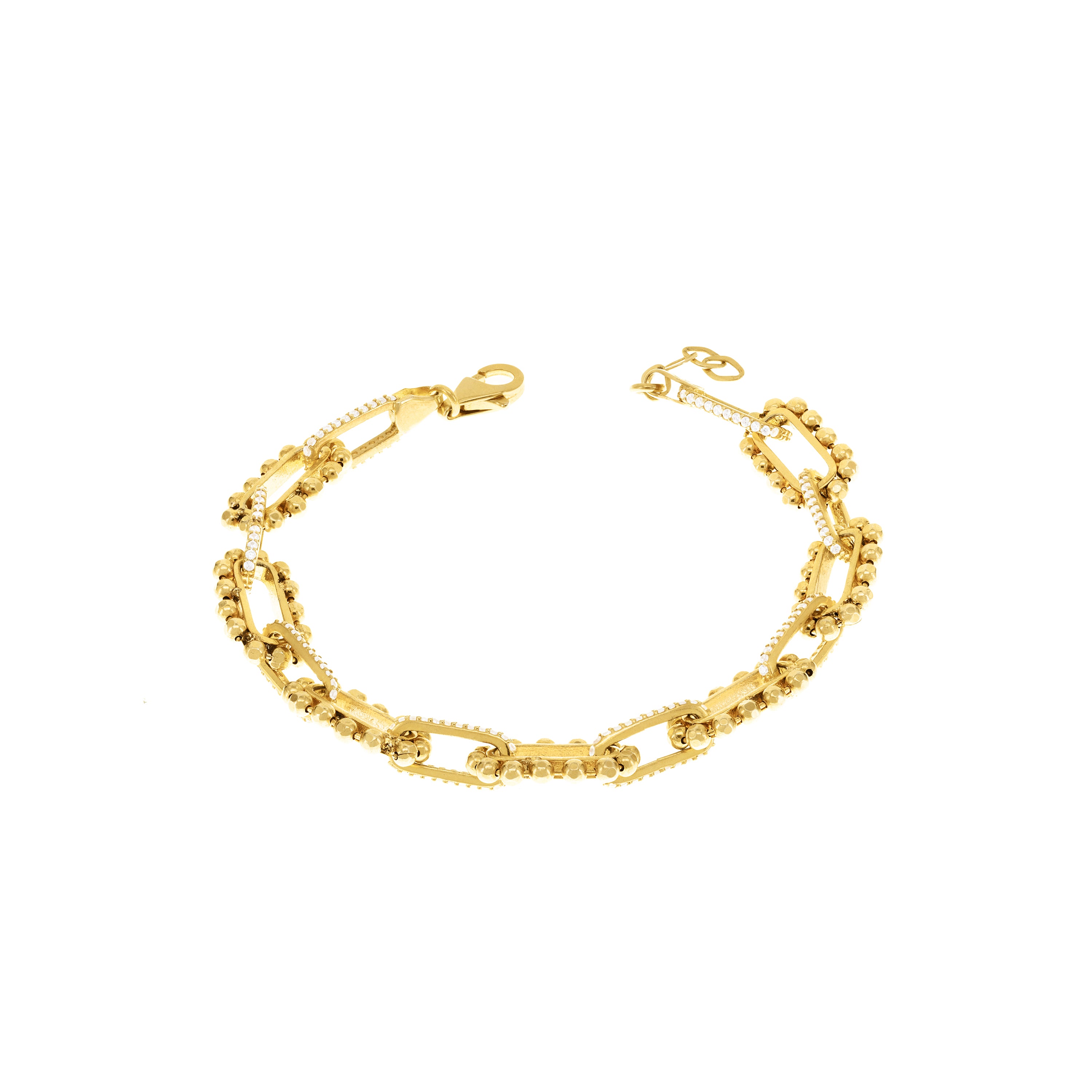 Tiny Sphere And Side Pave Paperclip Chunky Link Bracelet