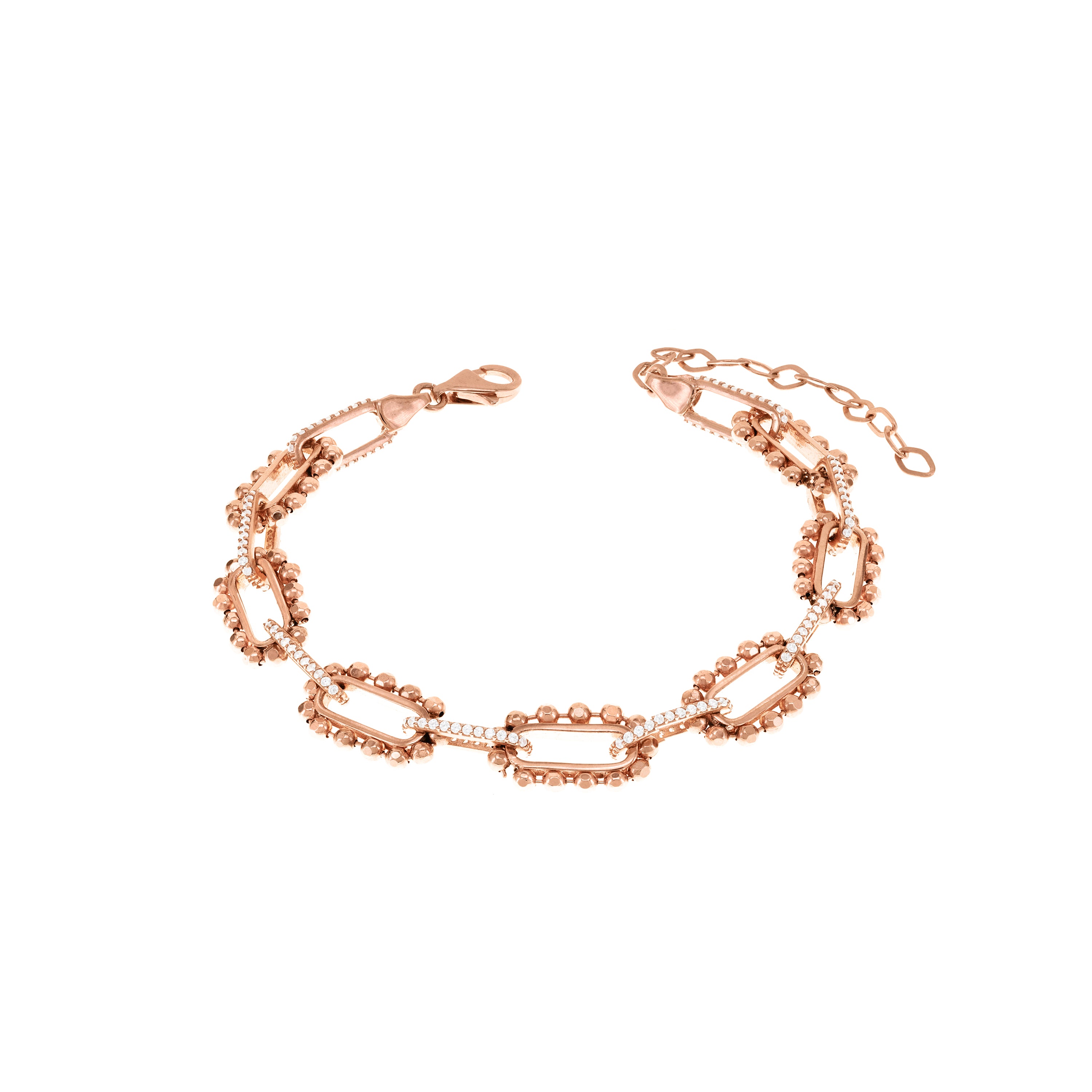Tiny Sphere And Side Pave Paperclip Chunky Link Bracelet