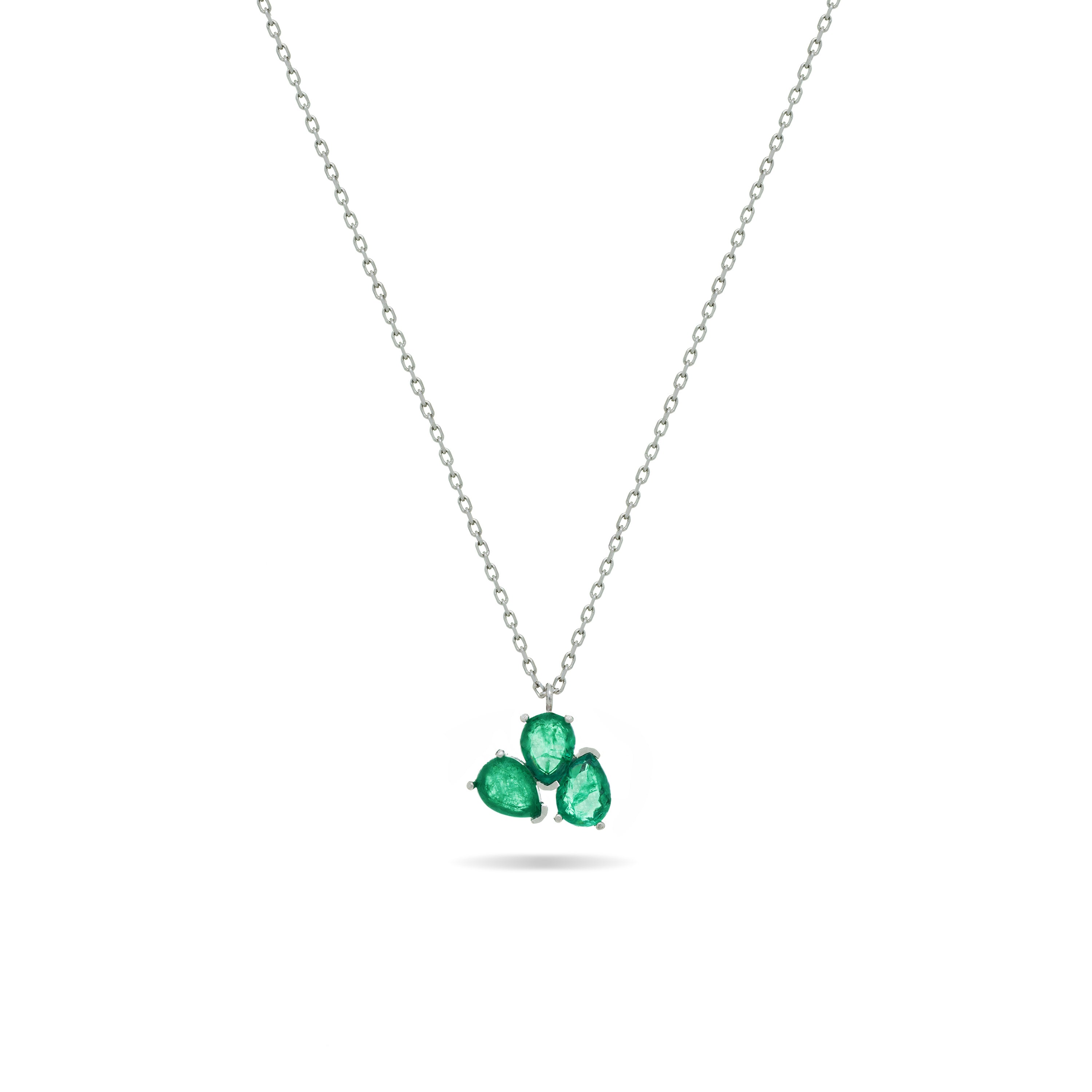 Triple Teardrop Pendant Necklace - Silver Green