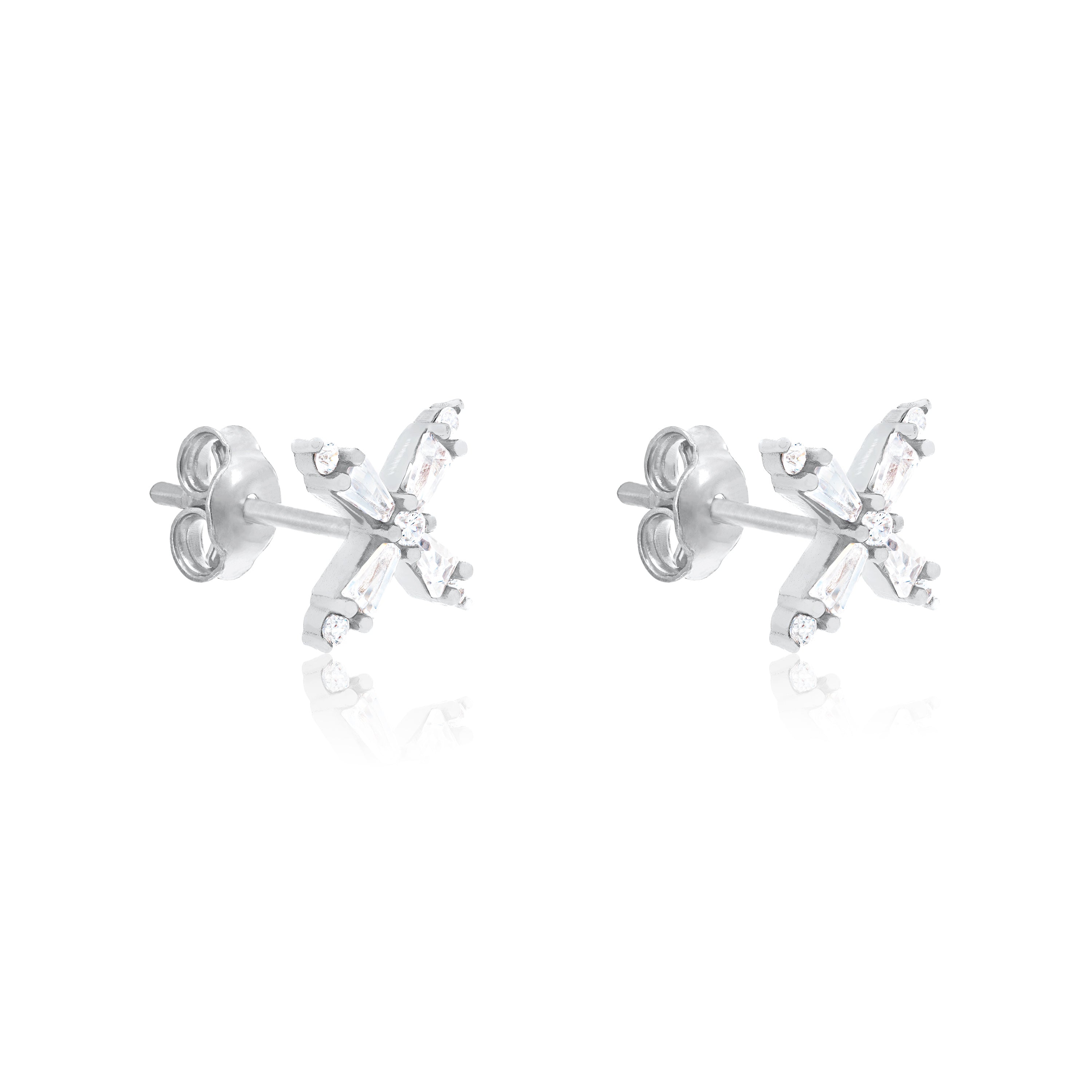 X Shape Baguette Stud Earring