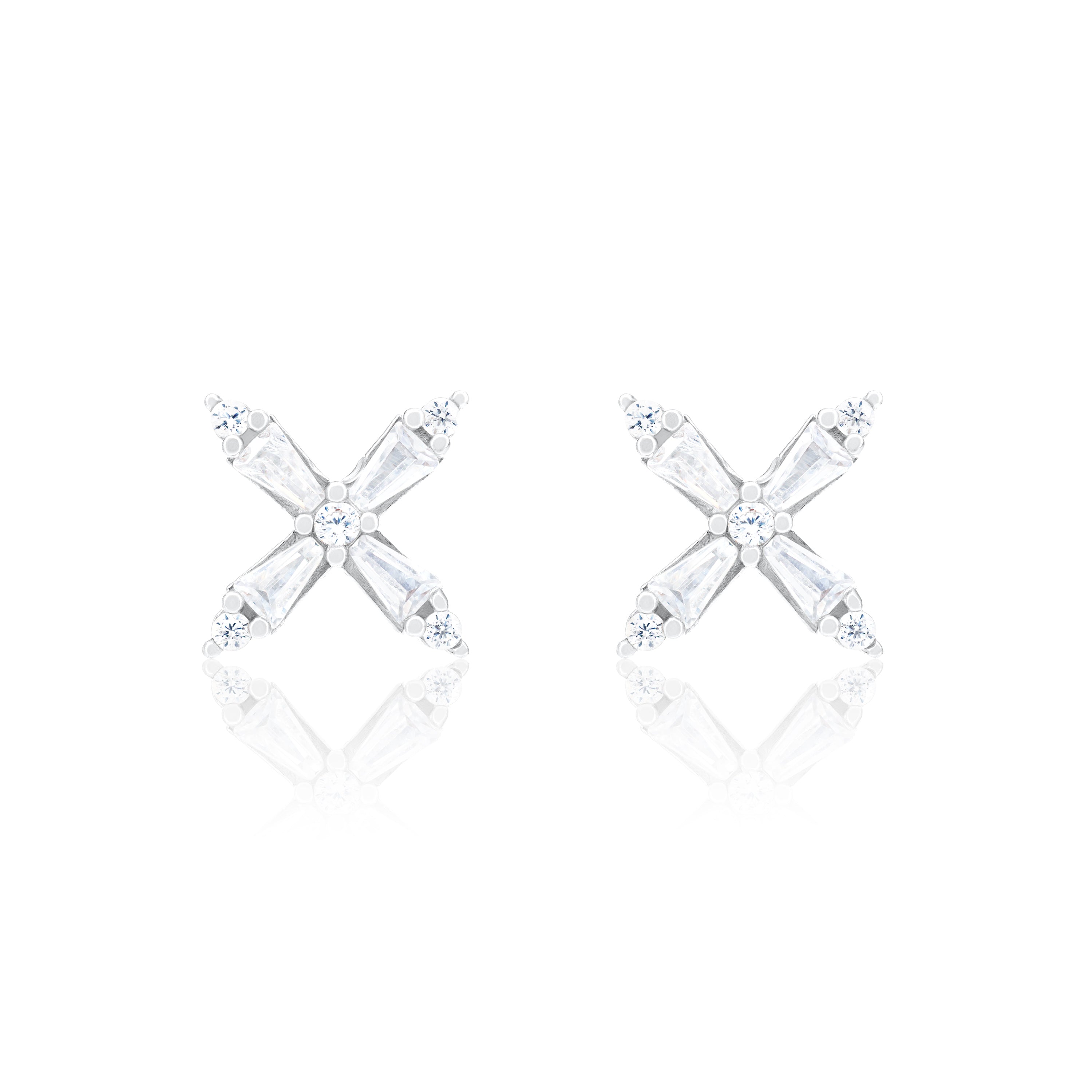 X Shape Baguette Stud Earring