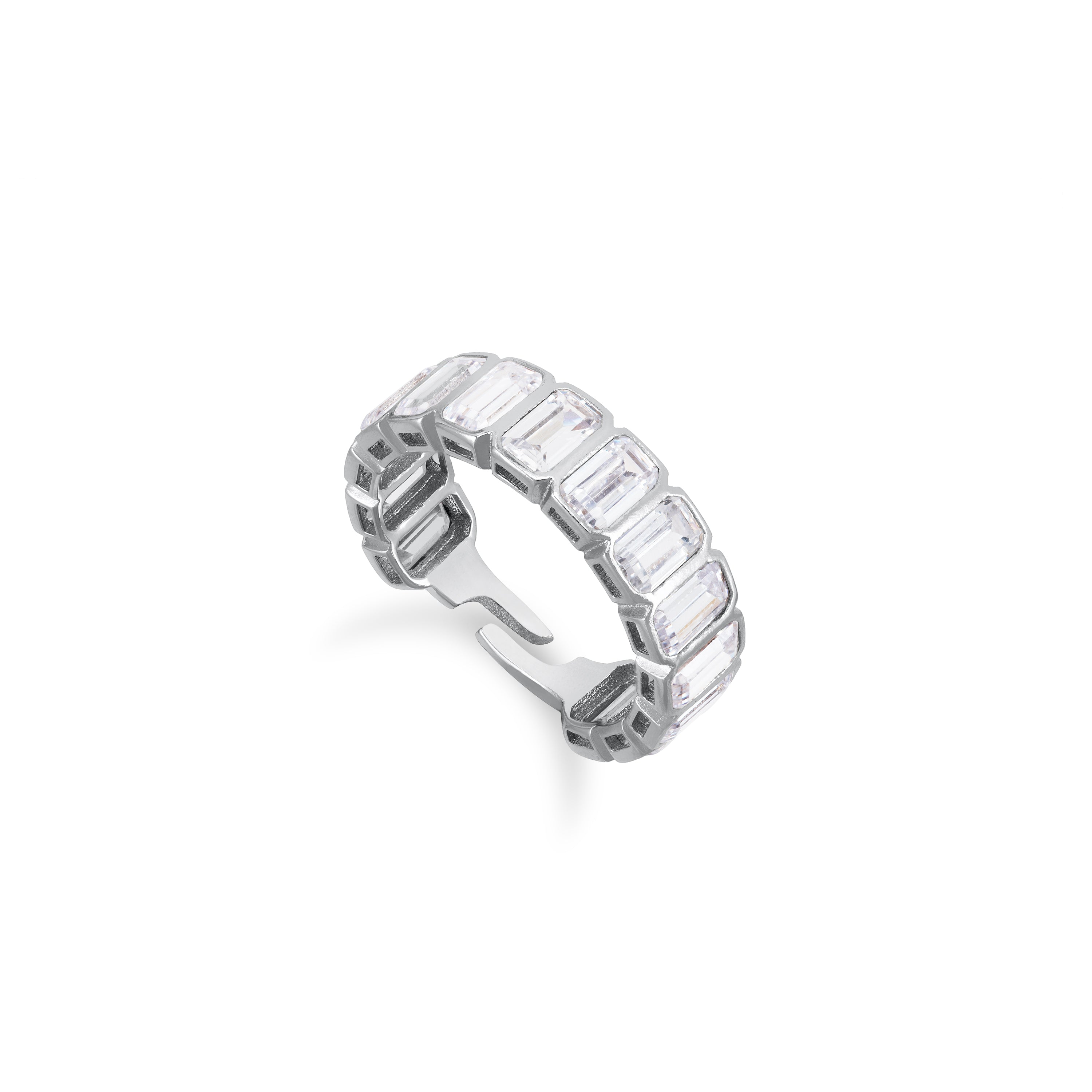Adjustable Bezel Emerald Cut Eternity Ring