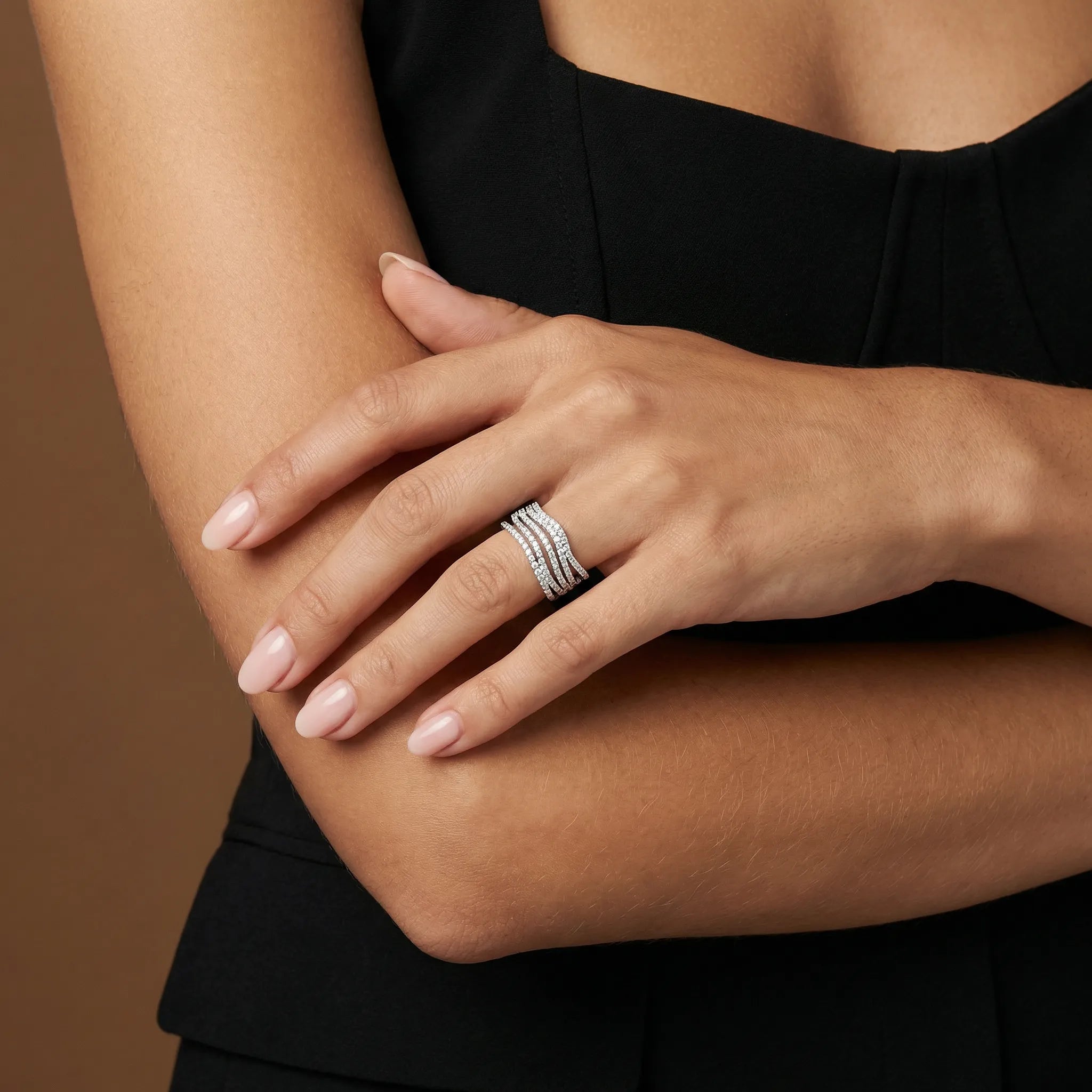 Dynamic Multi-Band Pavé CZ Ring - Silver White