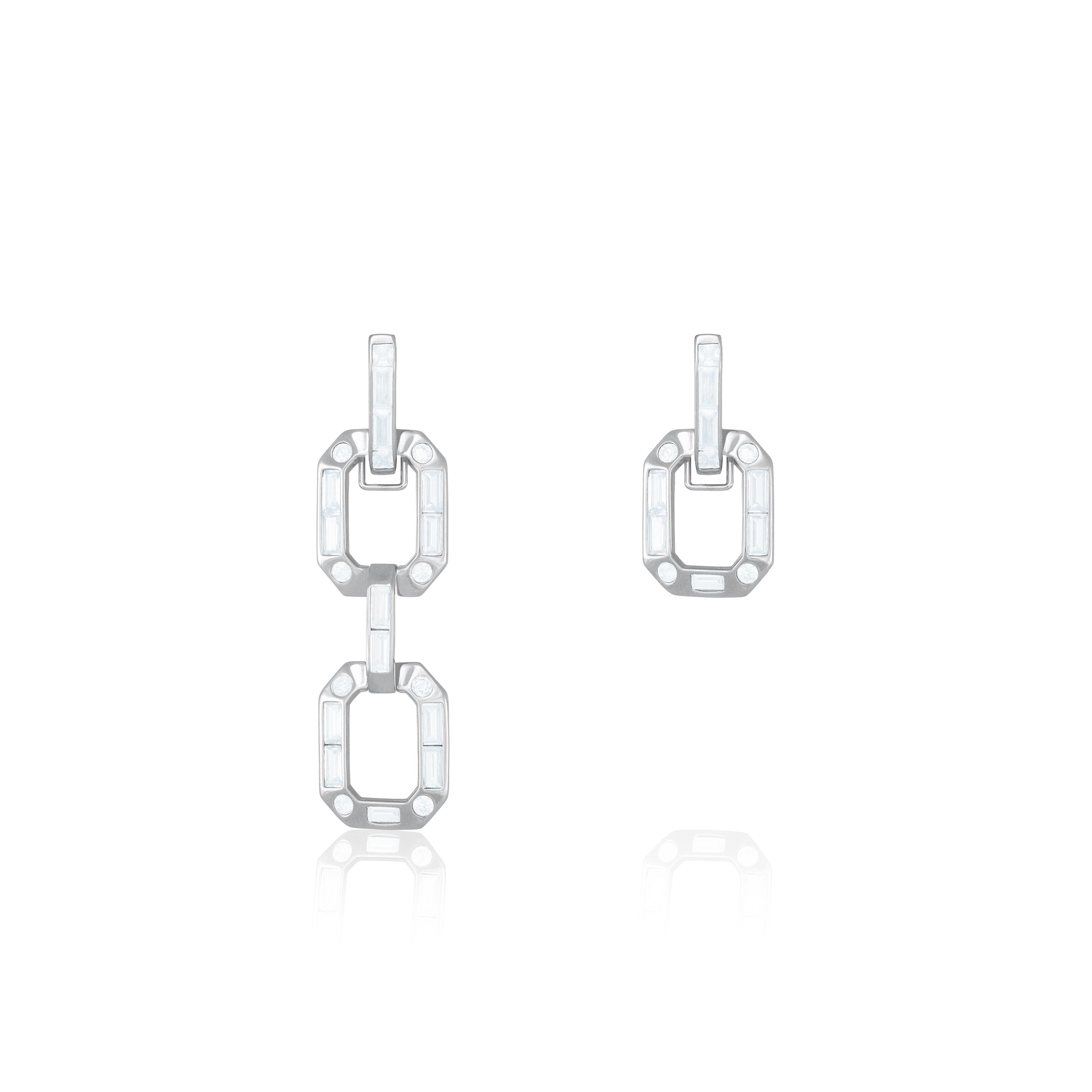 Asymmetric Cubic Zirconia Rectangle Links Hoop Earring