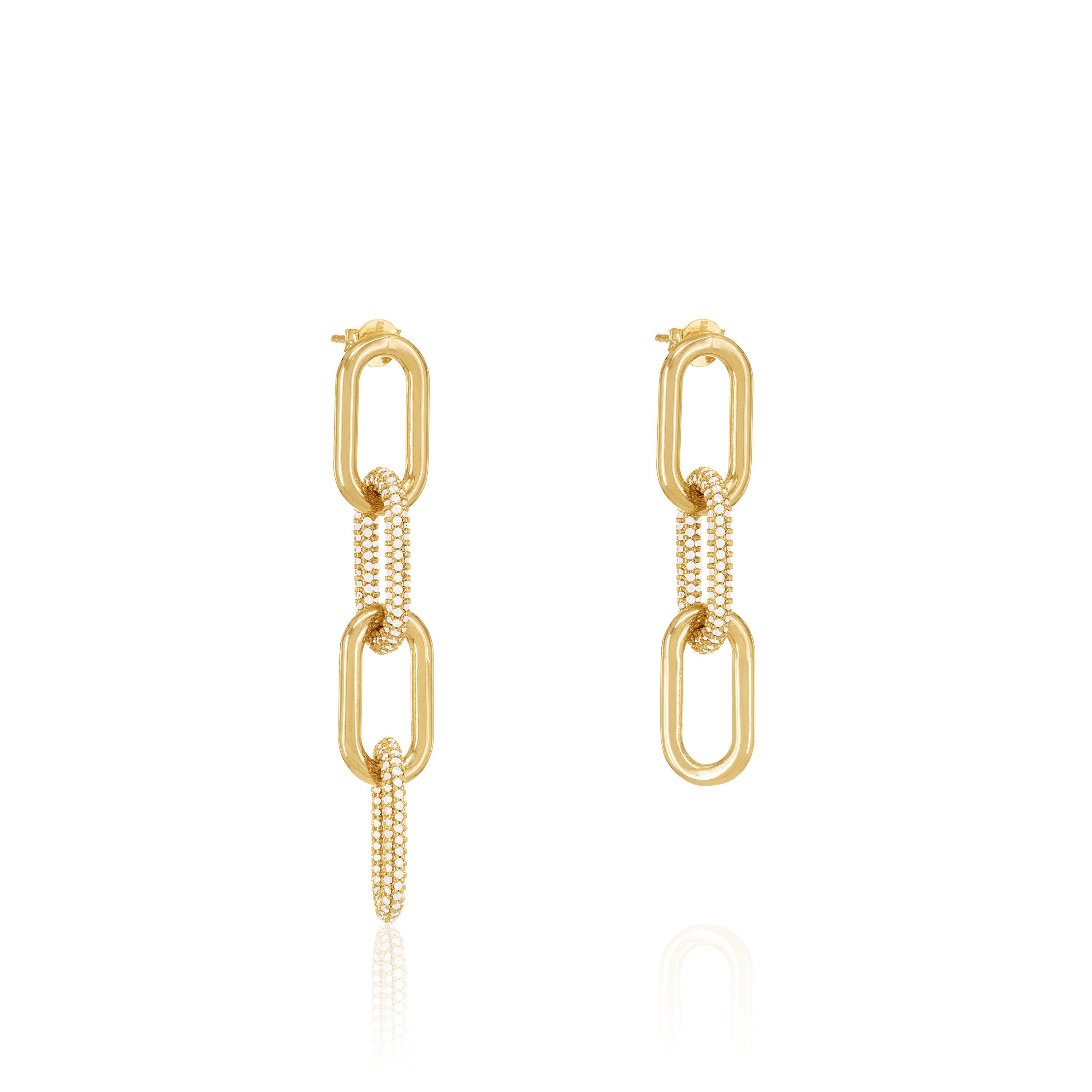 Asymmetric Half Pave Paperclip Chain Link Earring