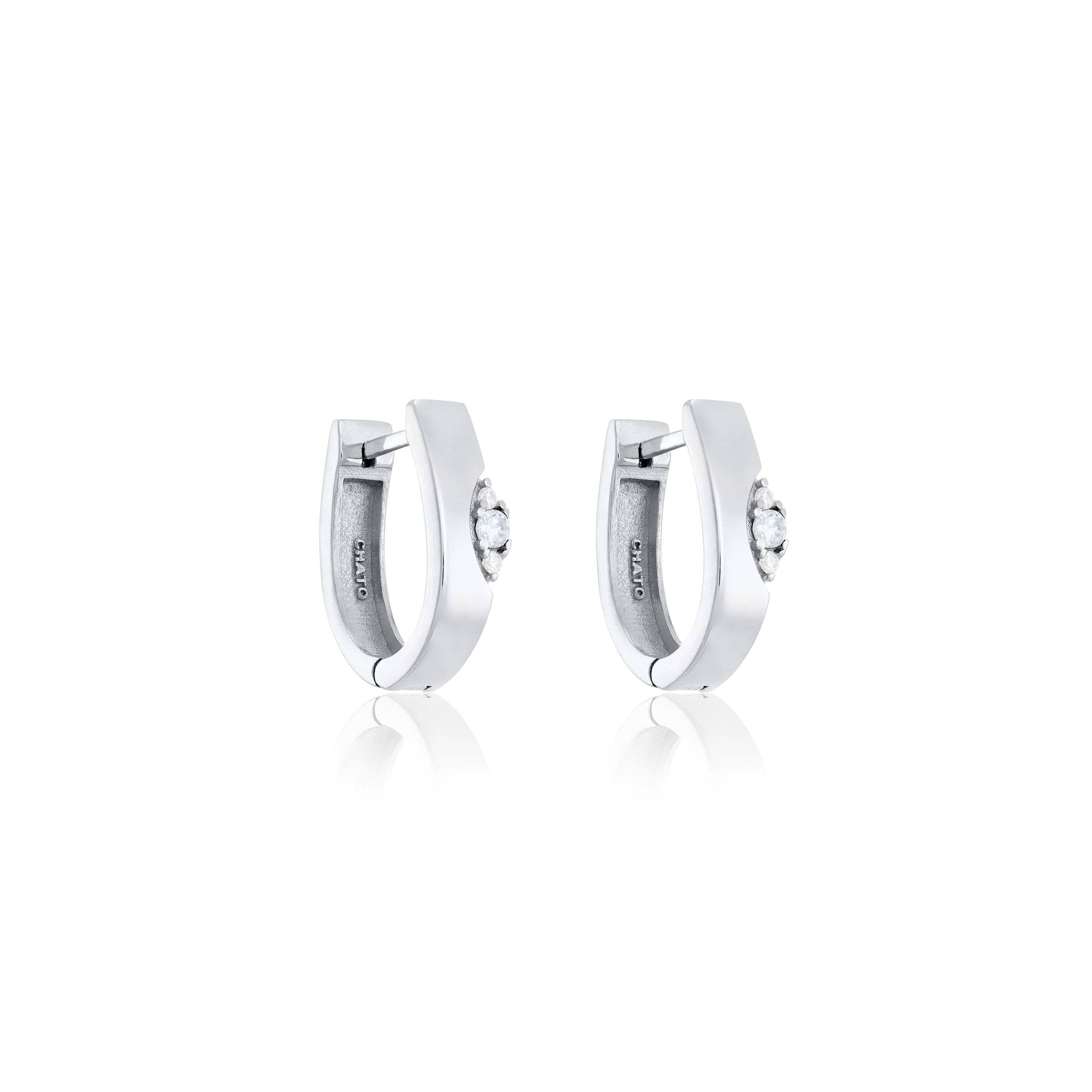 Asymmetrical Marquise Illusion Hoop Earrings - SIlver White