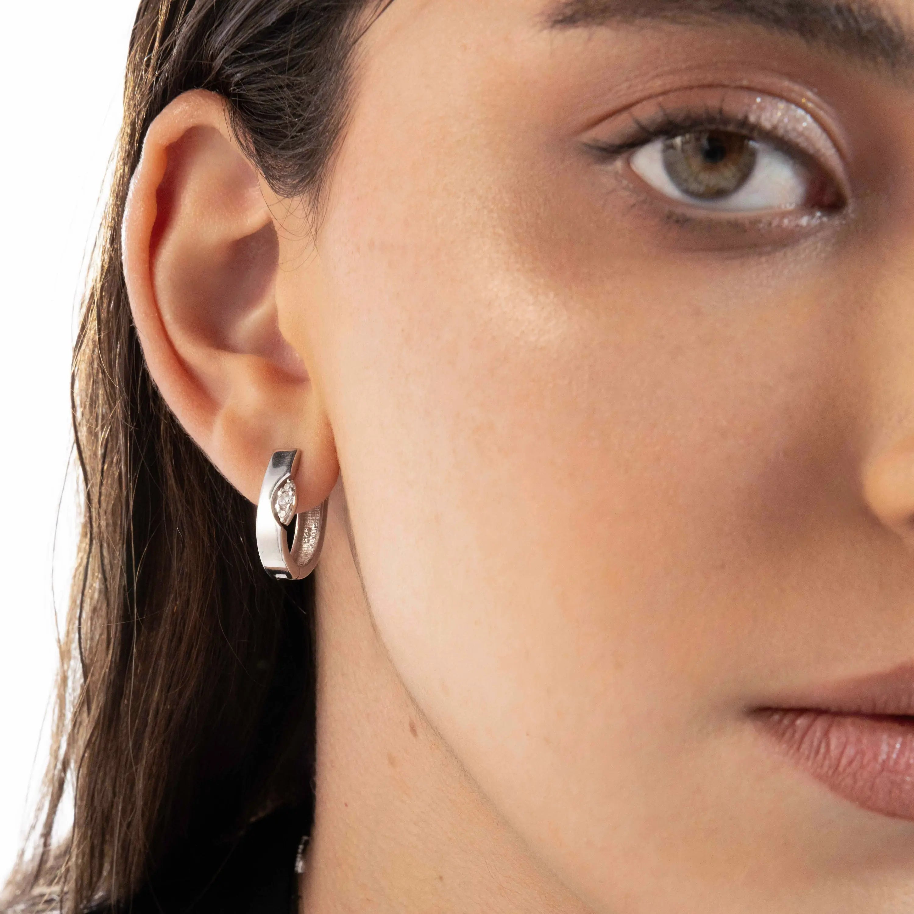 Asymmetrical Marquise Illusion Hoop Earrings - SIlver White